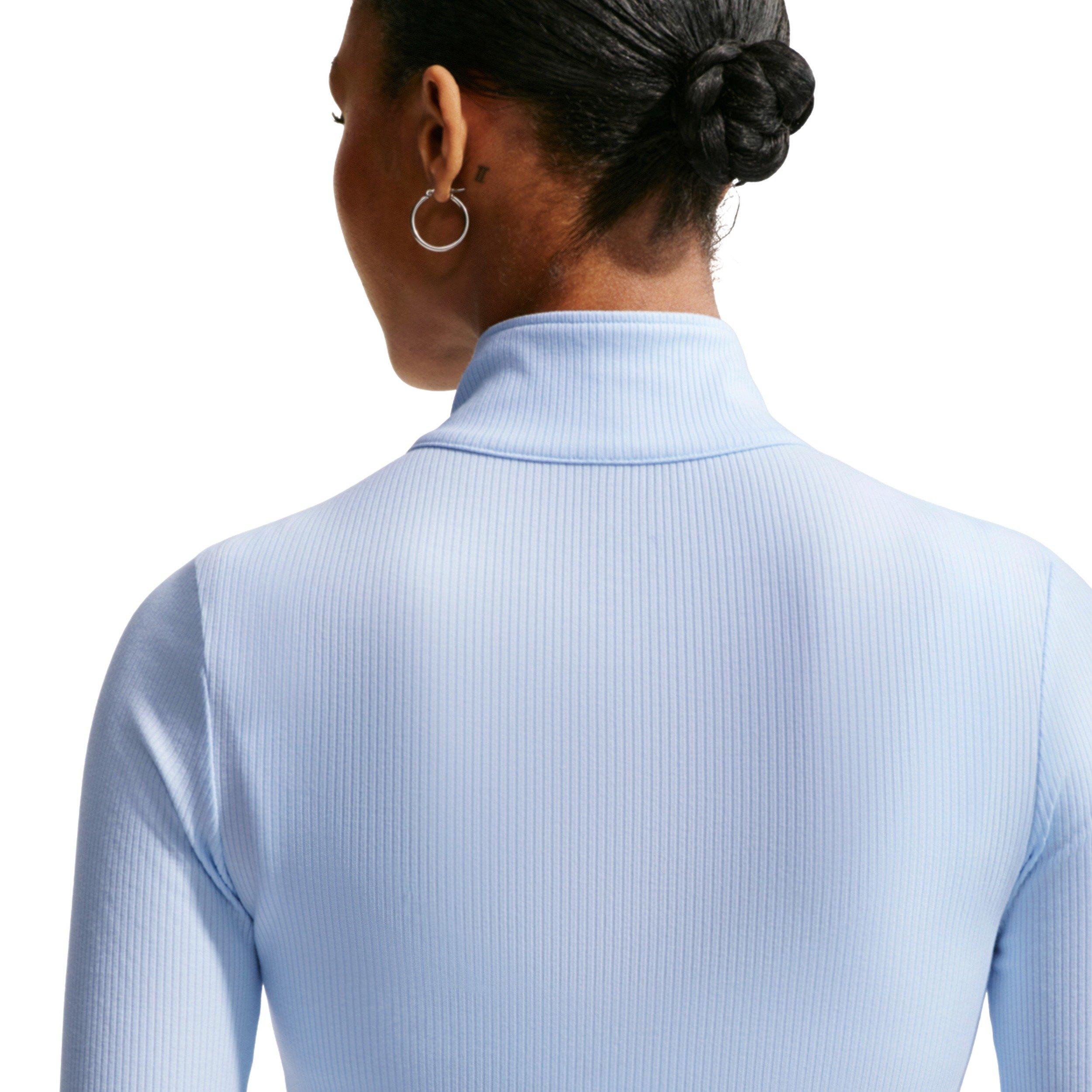 Nike Women's Sportswear Chill Knit Tight 1/4 Zip Long Sleeve Ribbed Top - BLUE Thumbnail View 4