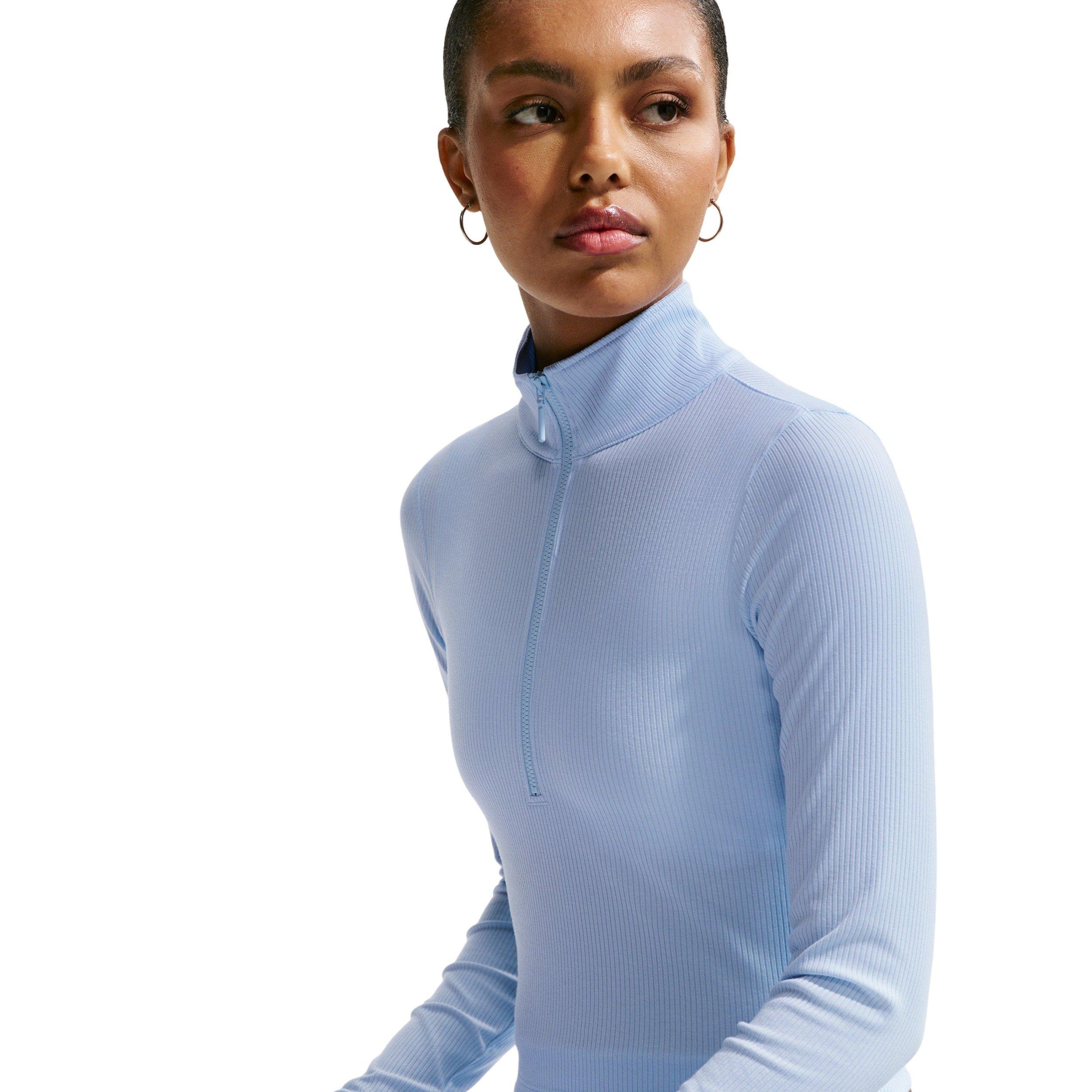Nike Women's Sportswear Chill Knit Tight 1/4 Zip Long Sleeve Ribbed Top - BLUE Thumbnail View 5