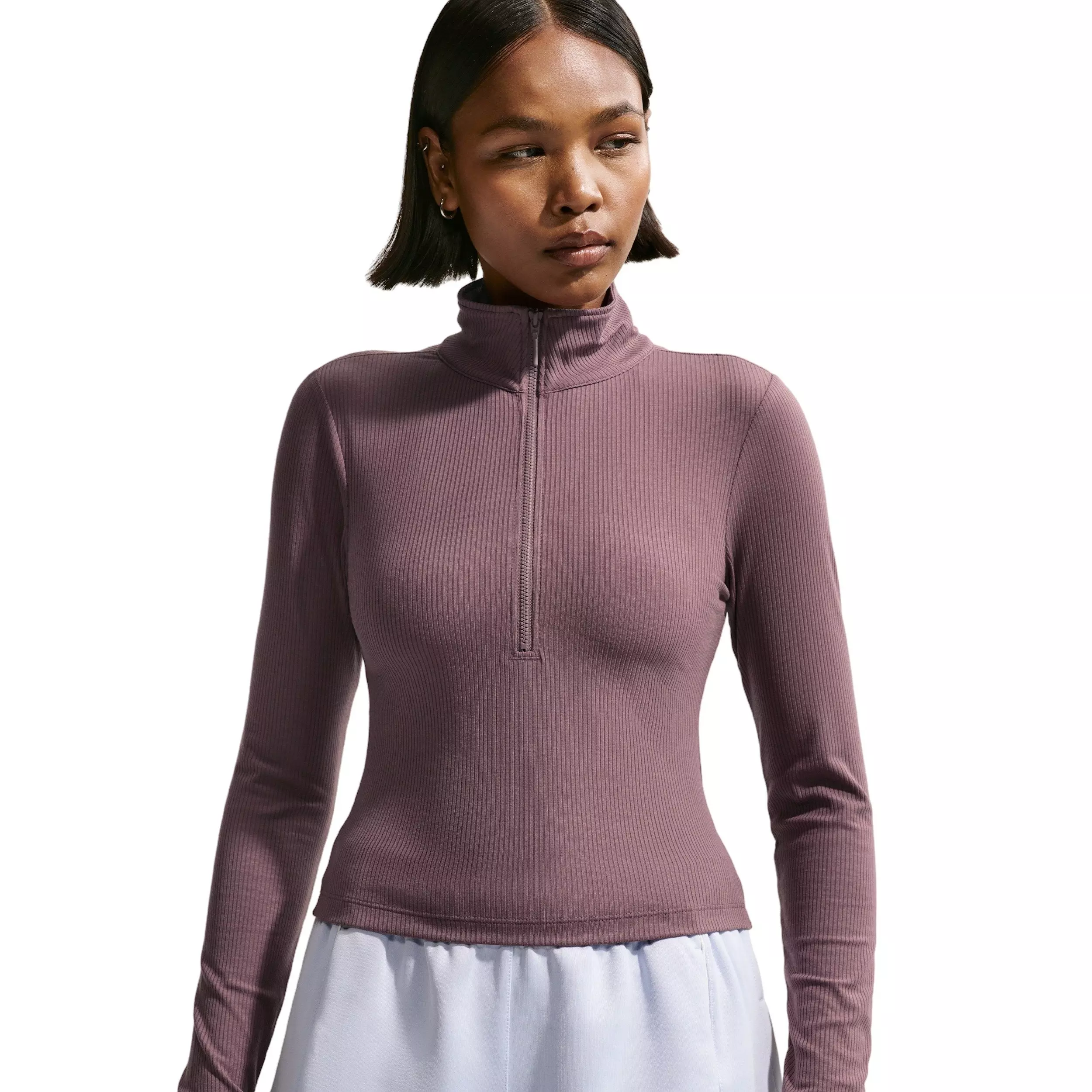 Nike Women's Sportswear Chill Knit Tight 1/4 Zip Long Sleeve Ribbed Top - PURPLE