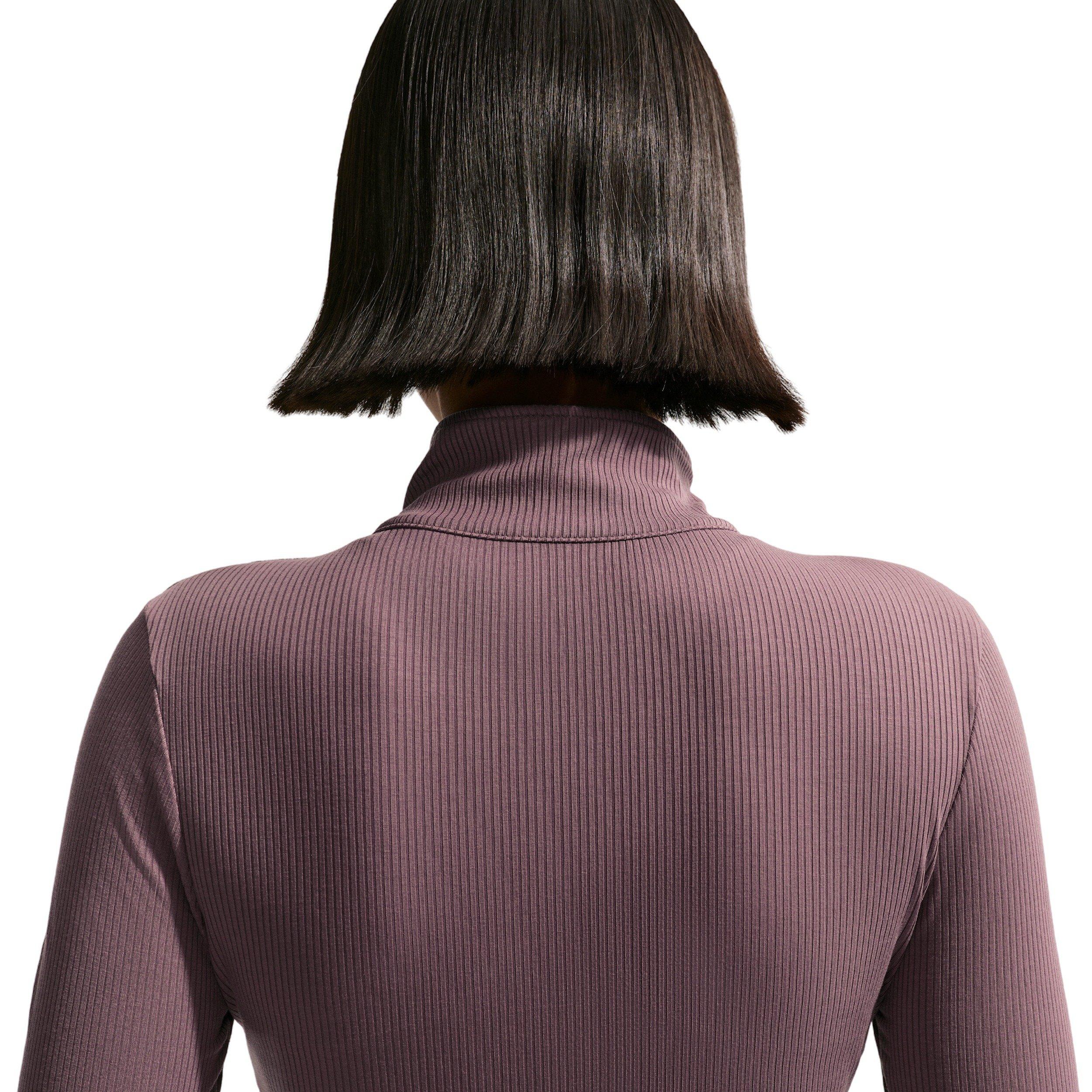 Nike Women's Sportswear Chill Knit Tight 1/4 Zip Long Sleeve Ribbed Top - PURPLE Thumbnail View 4