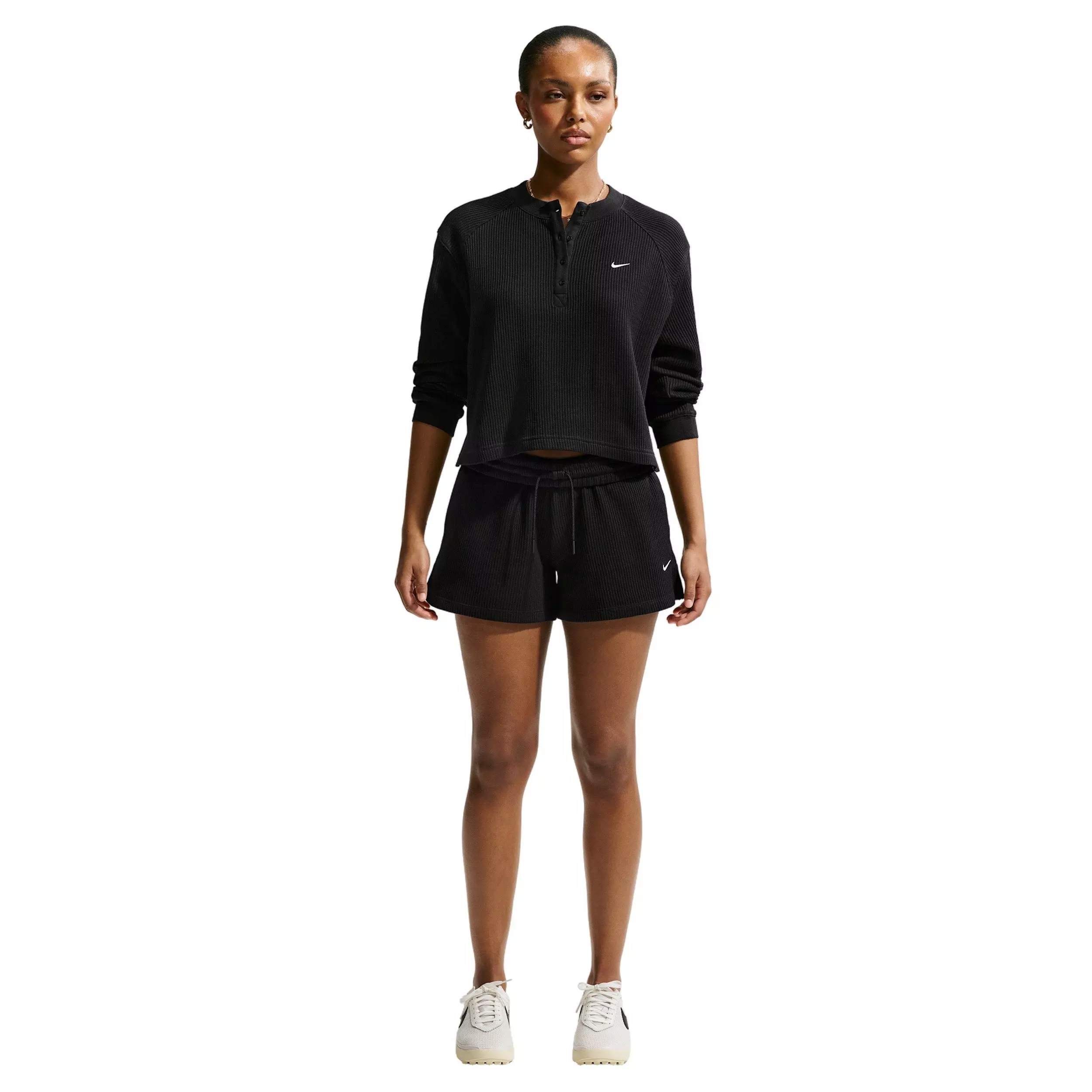 Nike Women's Sportswear Chill Knit Waffle Henley - BLACK/OFF-WHITE