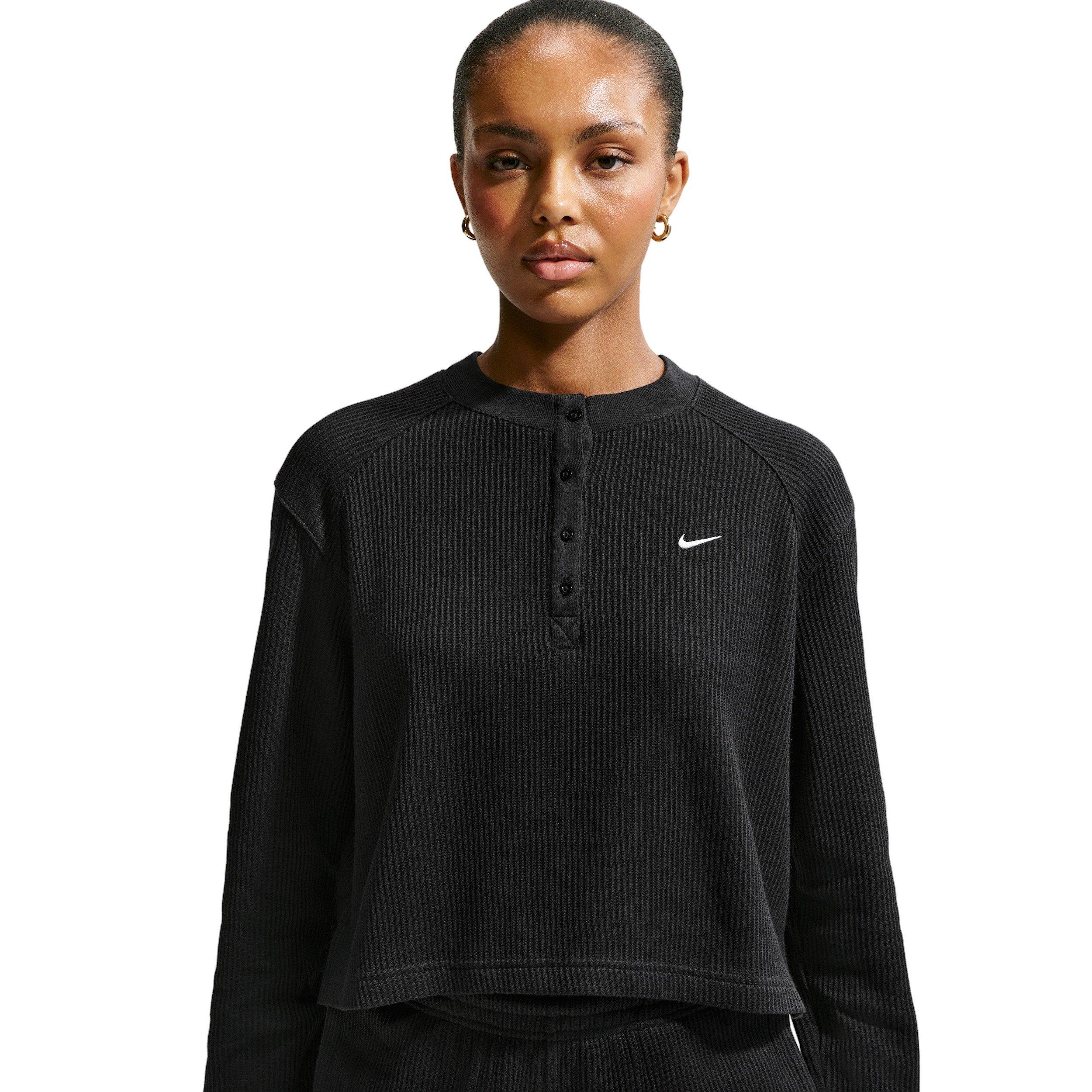 Nike Women's Sportswear Chill Knit Waffle Henley - BLACK/OFF-WHITE Thumbnail View 3