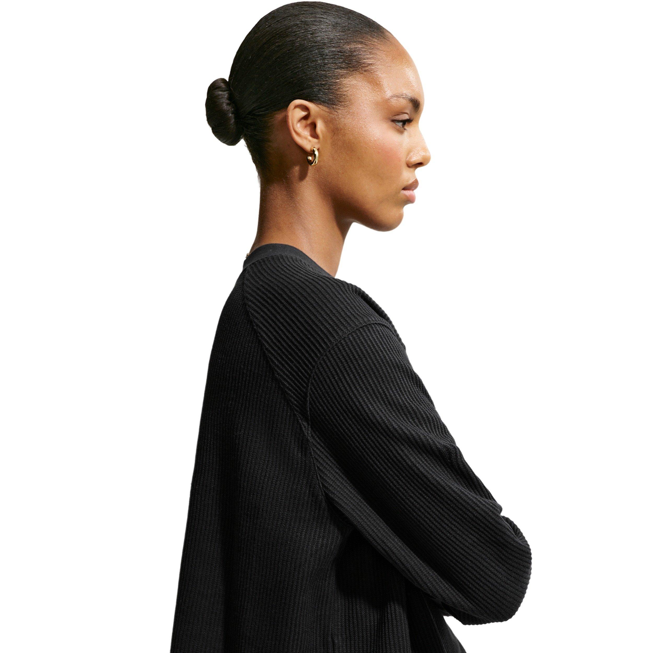 Nike Women's Sportswear Chill Knit Waffle Henley - BLACK/OFF-WHITE Thumbnail View 4