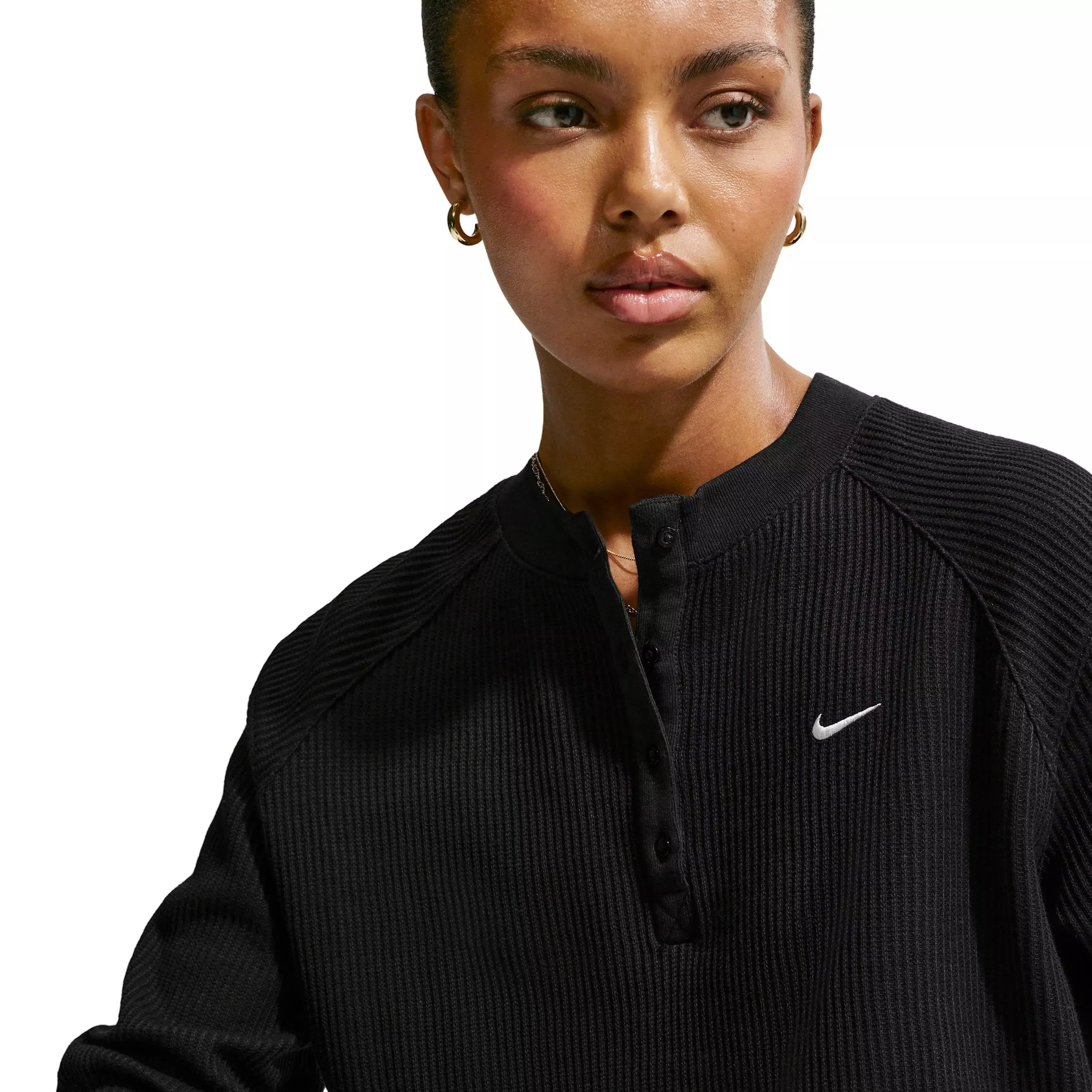 Nike Women's Sportswear Chill Knit Waffle Henley - BLACK/OFF-WHITE
