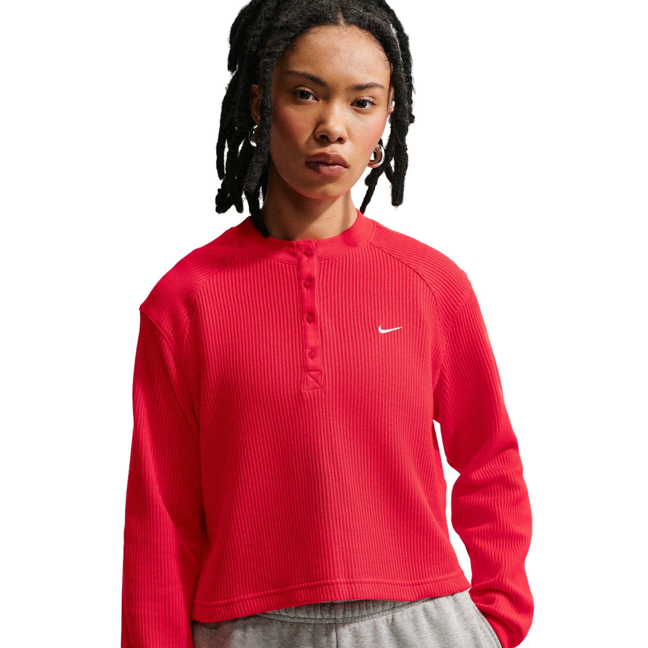 Nike Women's Sportswear Chill Knit Waffle Henley - CRIMSON Thumbnail View 3