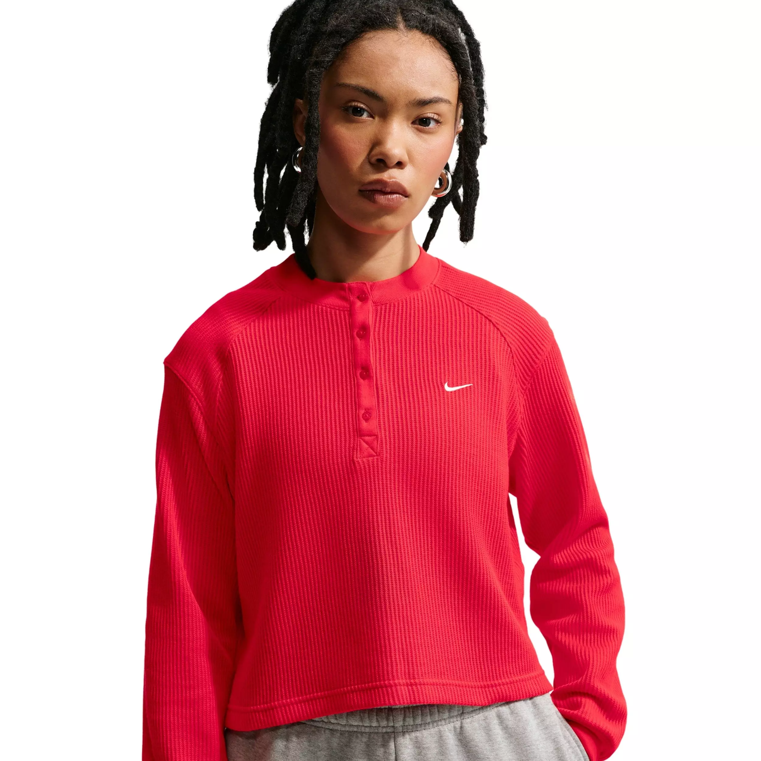 Nike Women's Sportswear Chill Knit Waffle Henley - CRIMSON