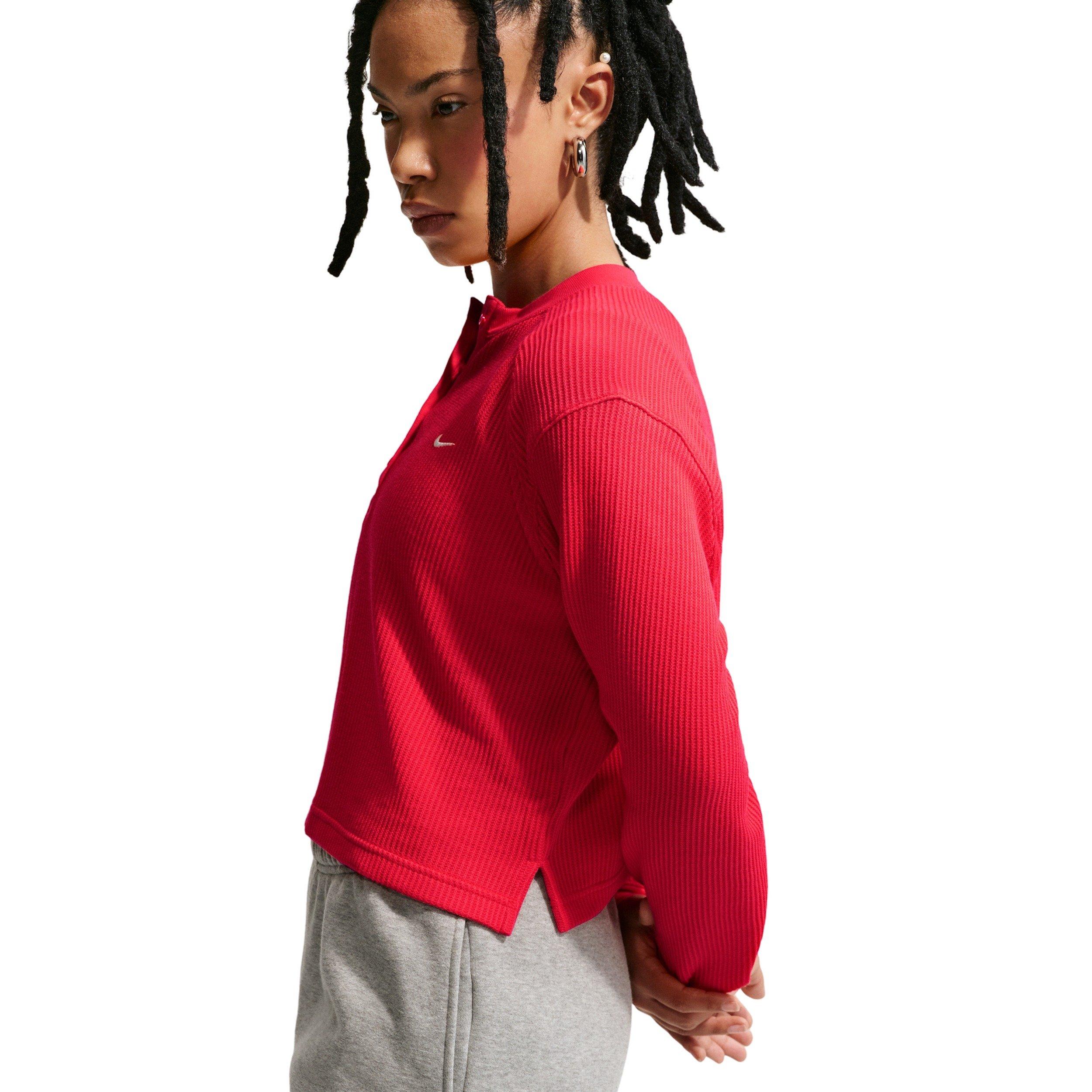 Nike Women's Sportswear Chill Knit Waffle Henley - CRIMSON Thumbnail View 5