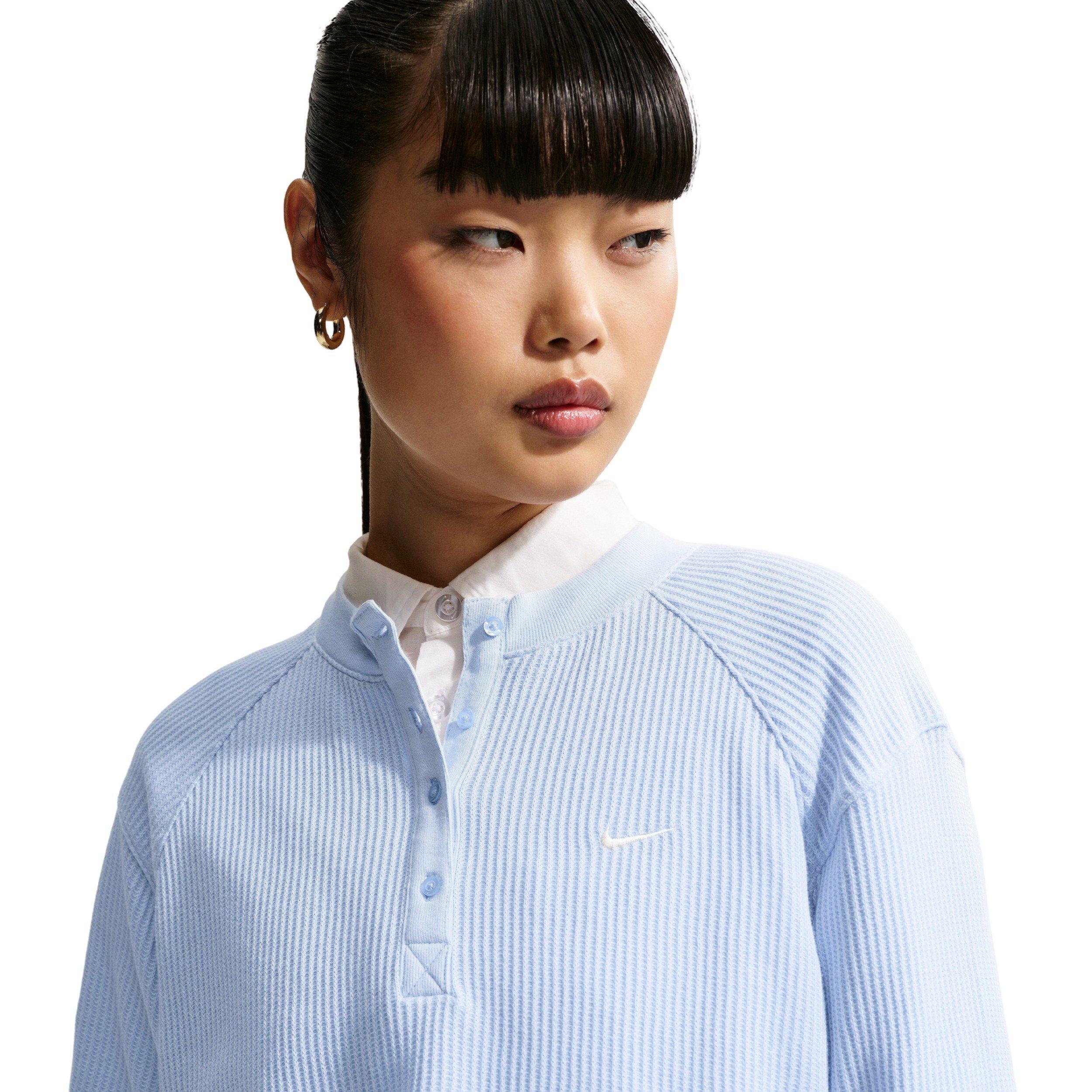 Nike Women's Sportswear Chill Knit Waffle Henley - BLUE Thumbnail View 3