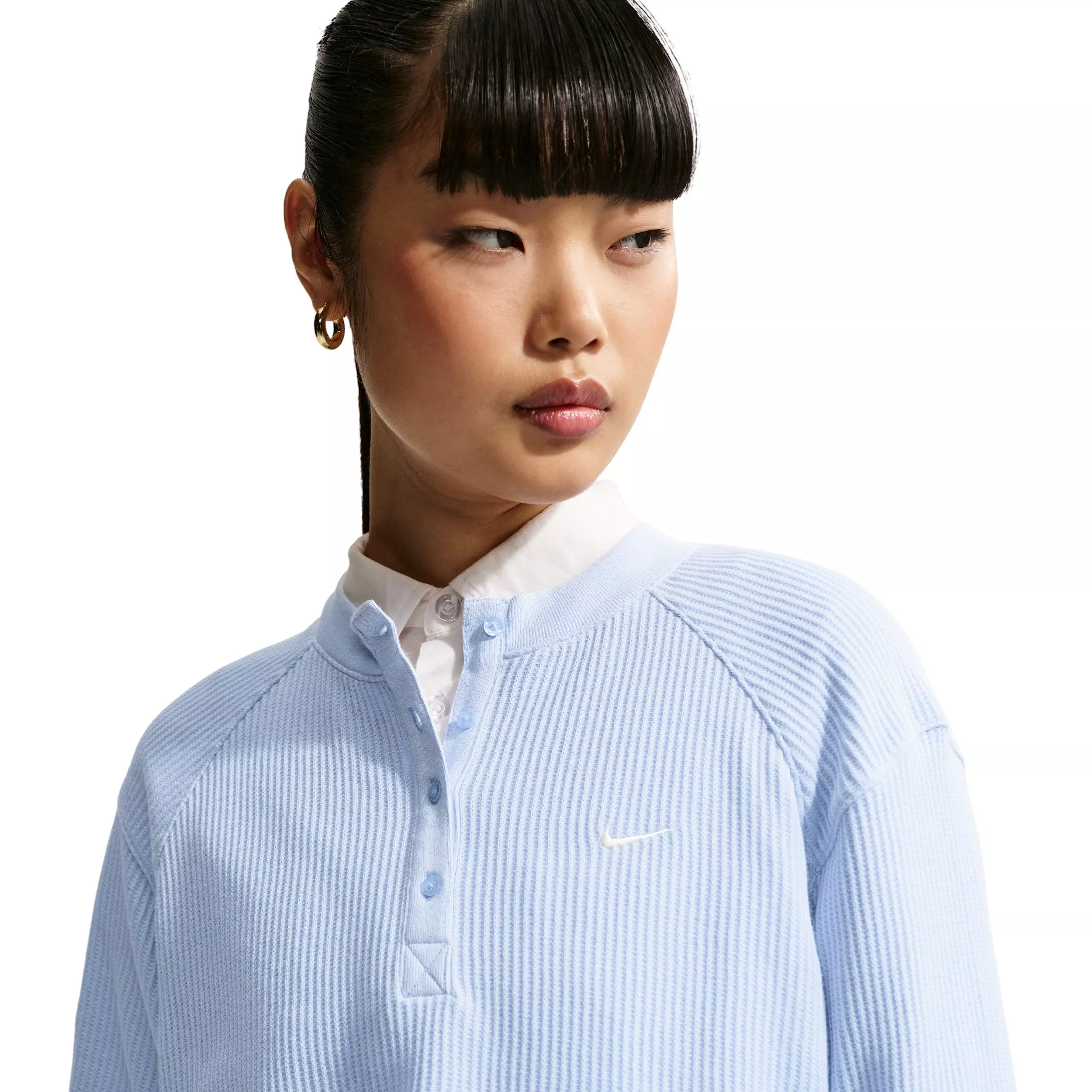 Nike Women's Sportswear Chill Knit Waffle Henley - BLUE