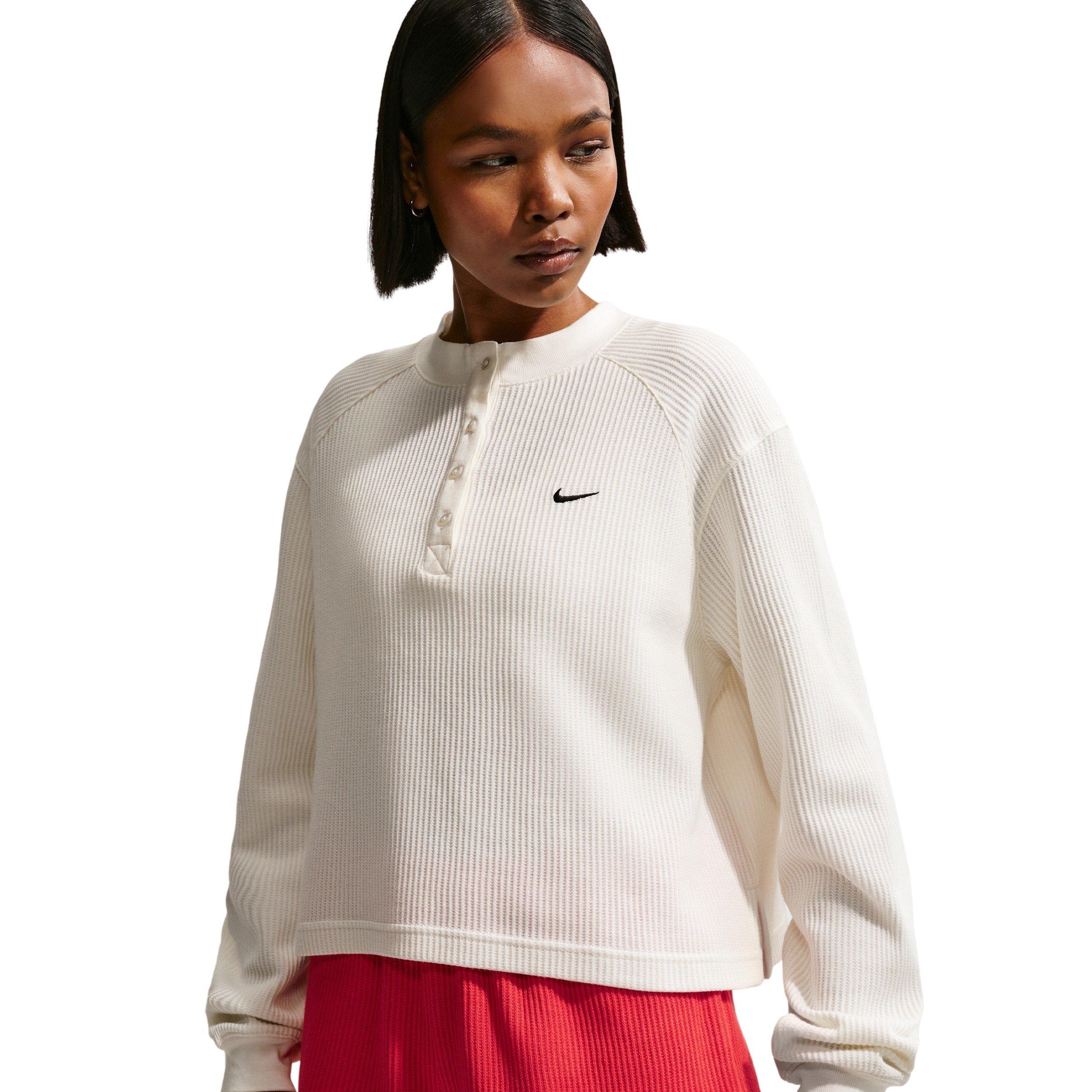 Nike Women's Sportswear Chill Knit Waffle Henley - OFF-WHITE/BLACK Thumbnail View 3