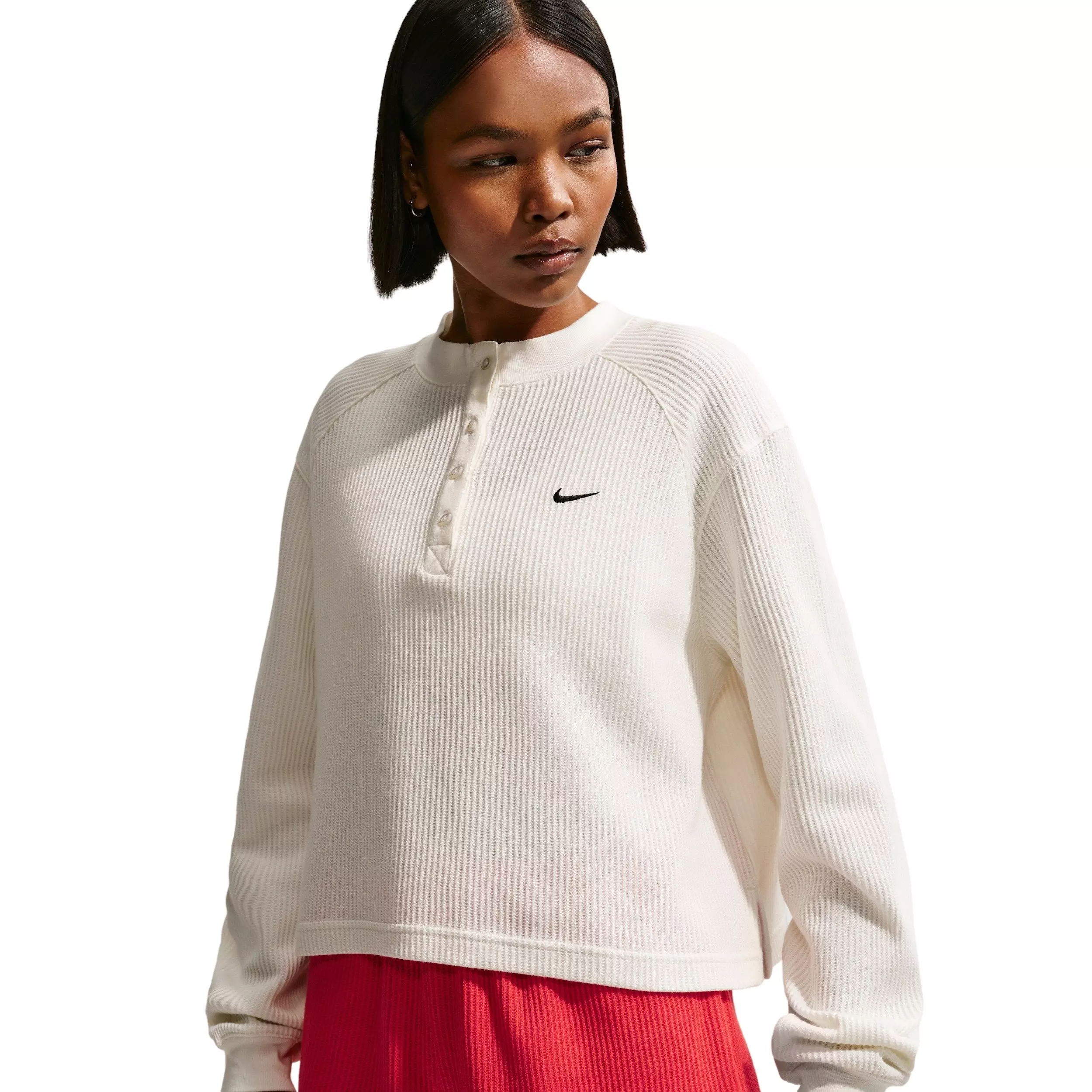 Nike Women's Sportswear Chill Knit Waffle Henley - OFF-WHITE/BLACK