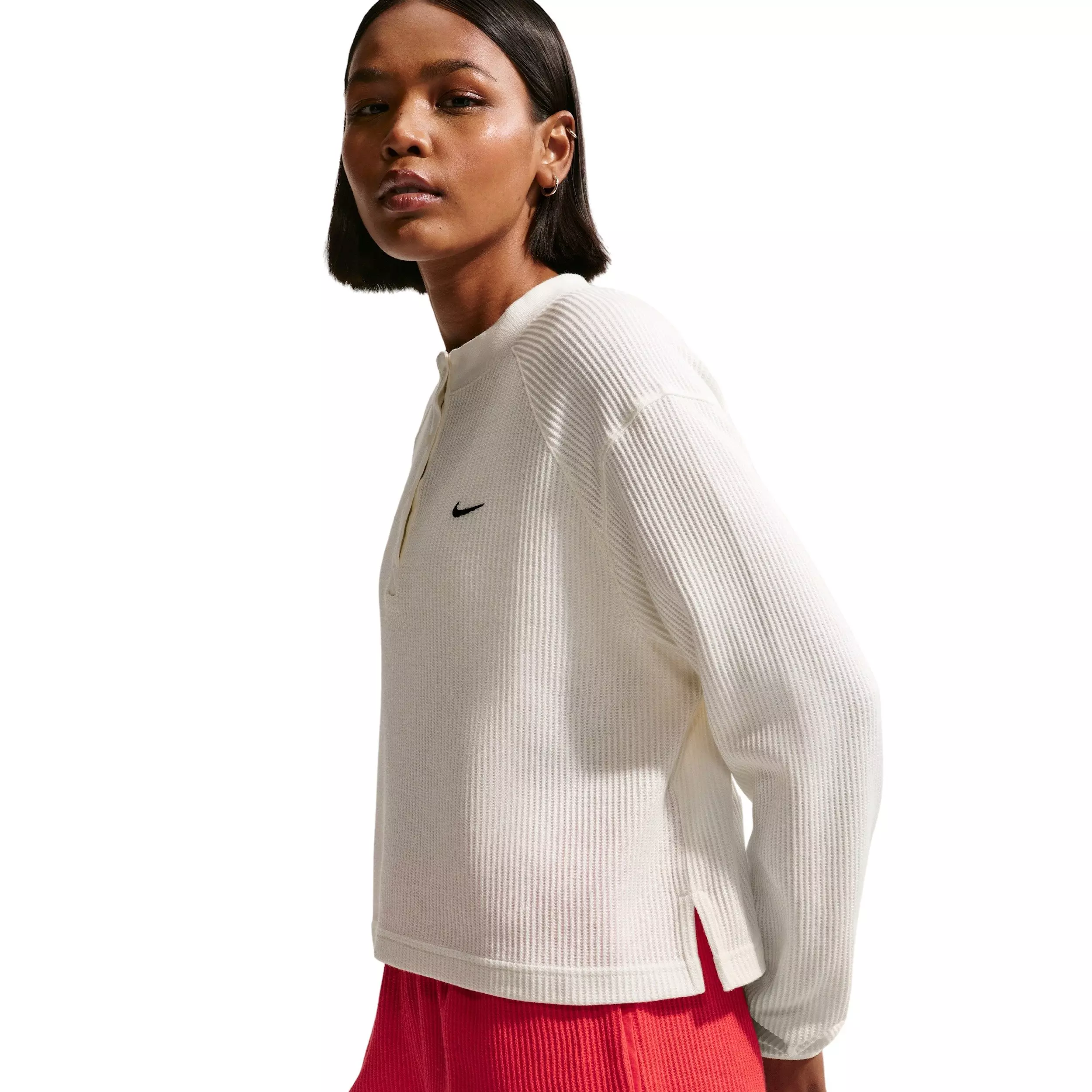 Nike Women's Sportswear Chill Knit Waffle Henley - OFF-WHITE/BLACK