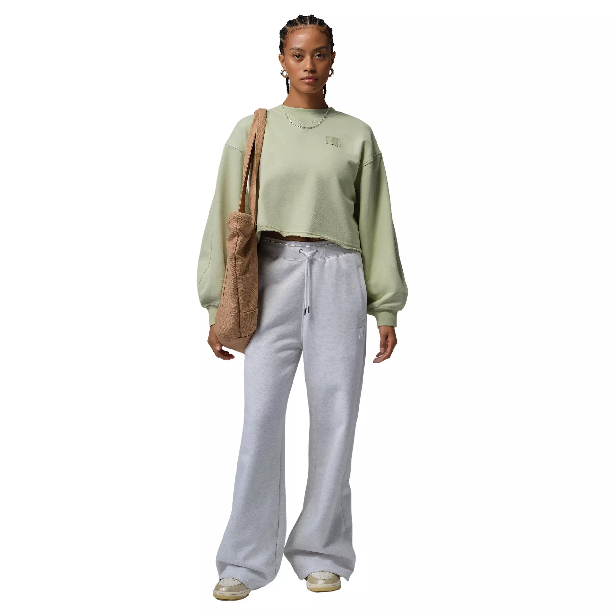 Jordan Women's Flight Fleece Mod-Crop Crew-Neck Sweatshirt - OLIVE