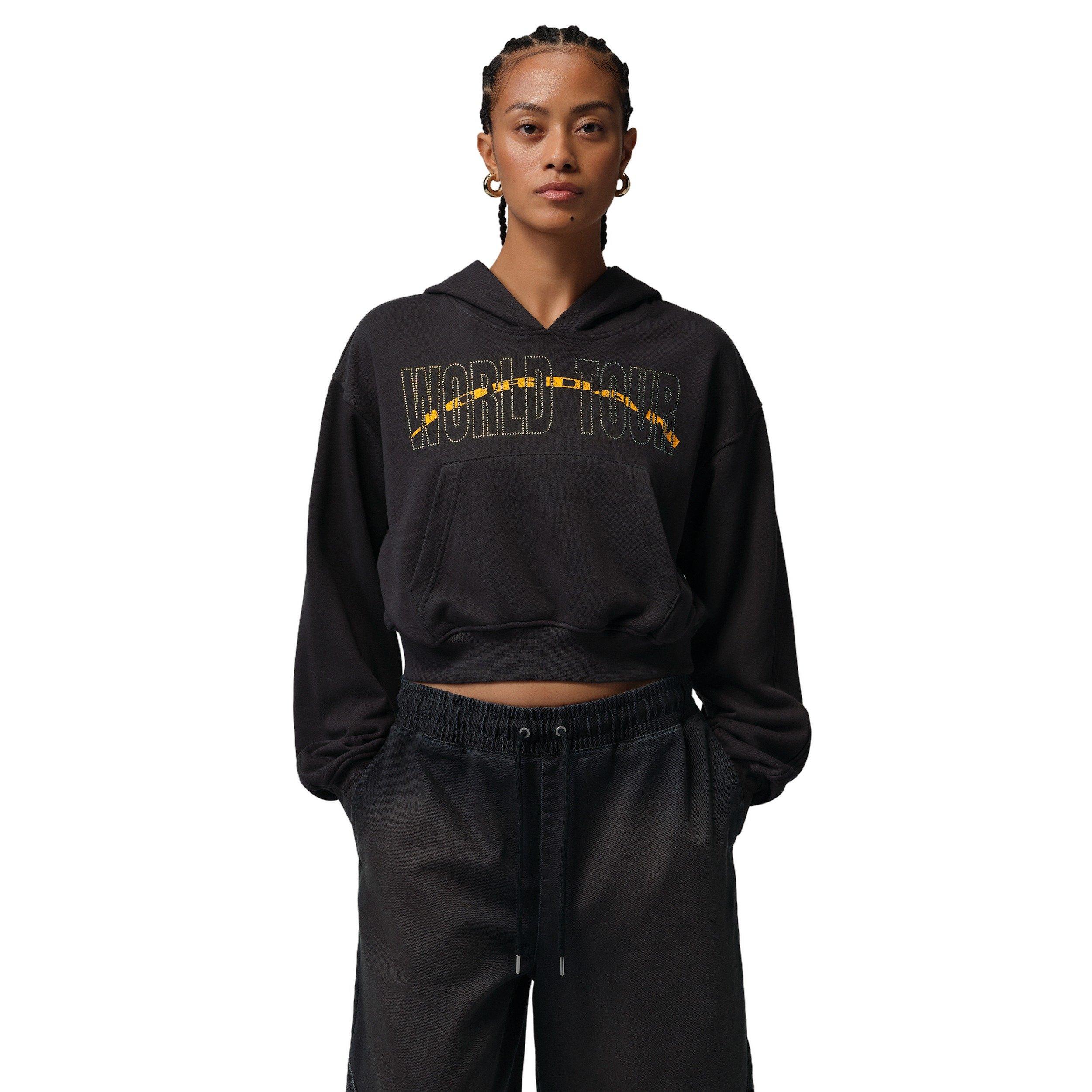 Jordan Women's Brooklyn Fleece Cropped Pullover Hoodie - BLACK Thumbnail View 1