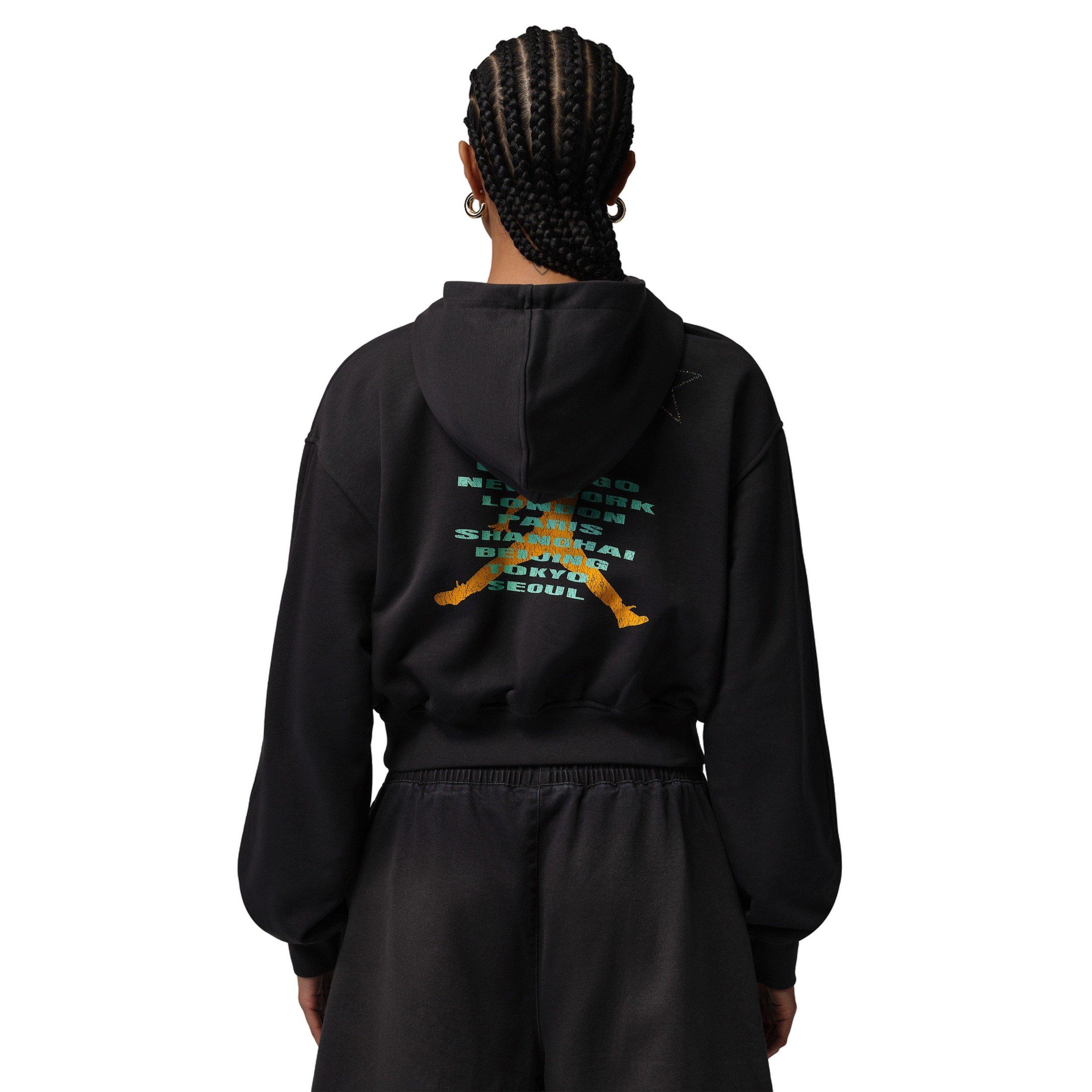 Jordan Women's Brooklyn Fleece Cropped Pullover Hoodie - BLACK Thumbnail View 2