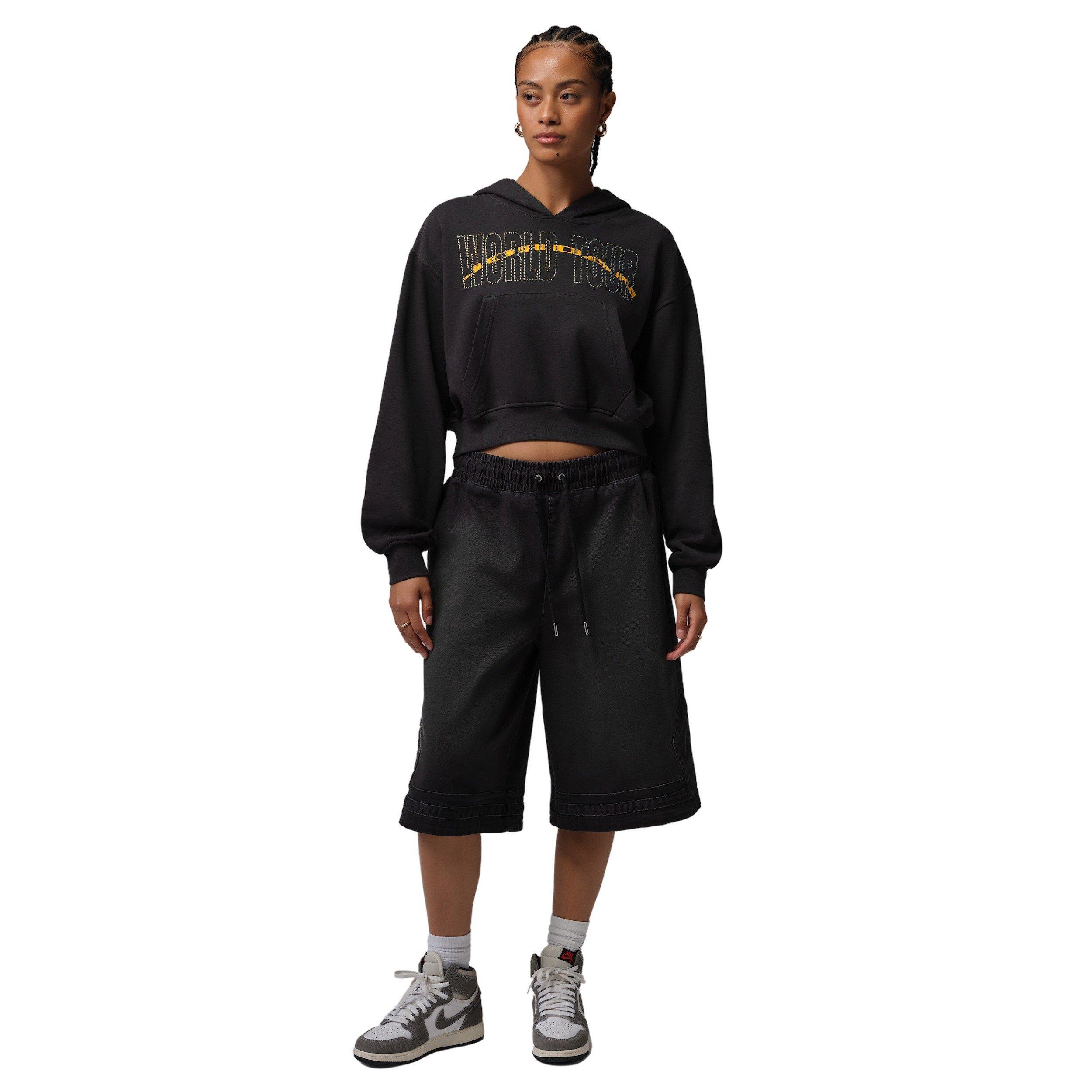 Jordan Women's Brooklyn Fleece Cropped Pullover Hoodie - BLACK Thumbnail View 7