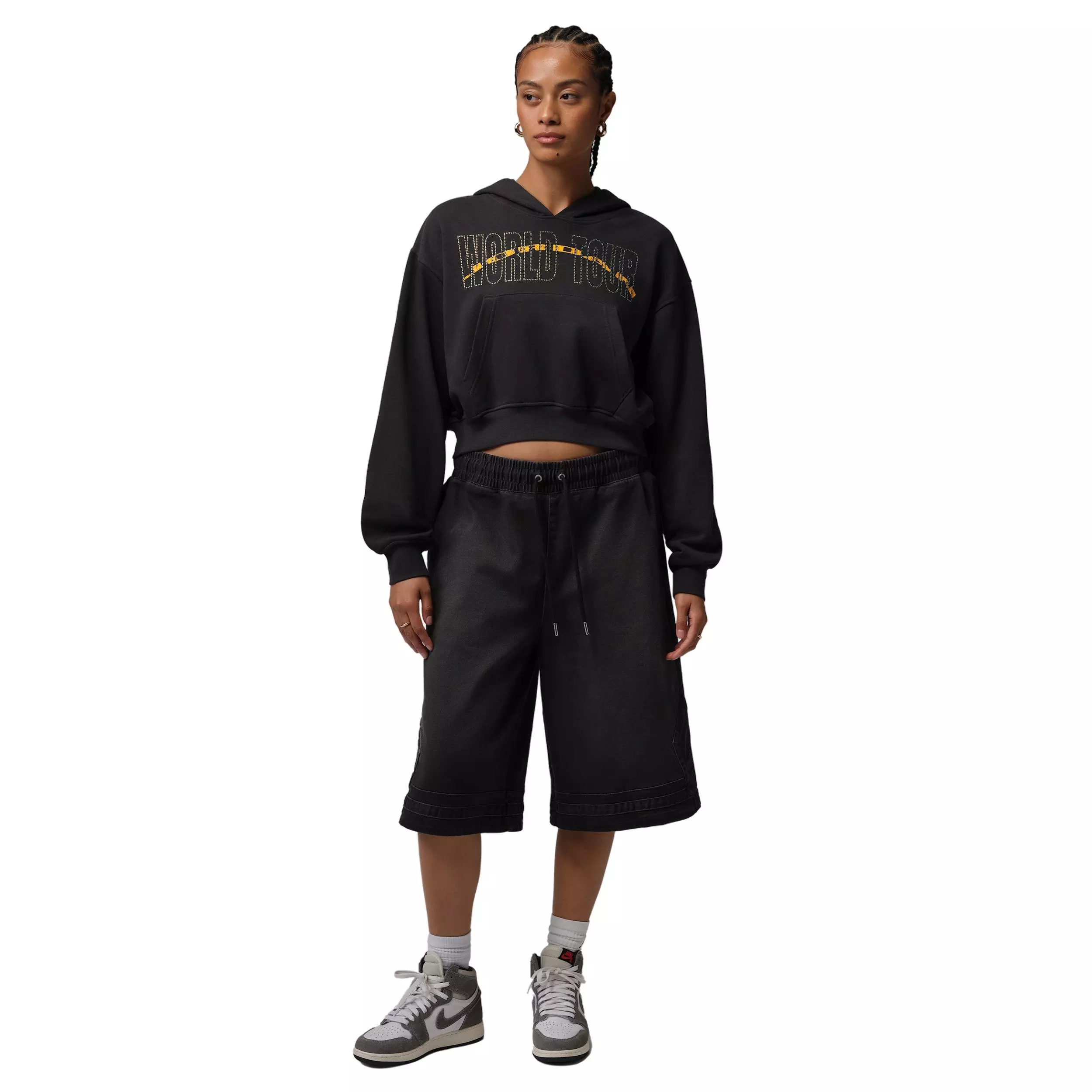 Jordan Women's Brooklyn Fleece Cropped Pullover Hoodie - BLACK