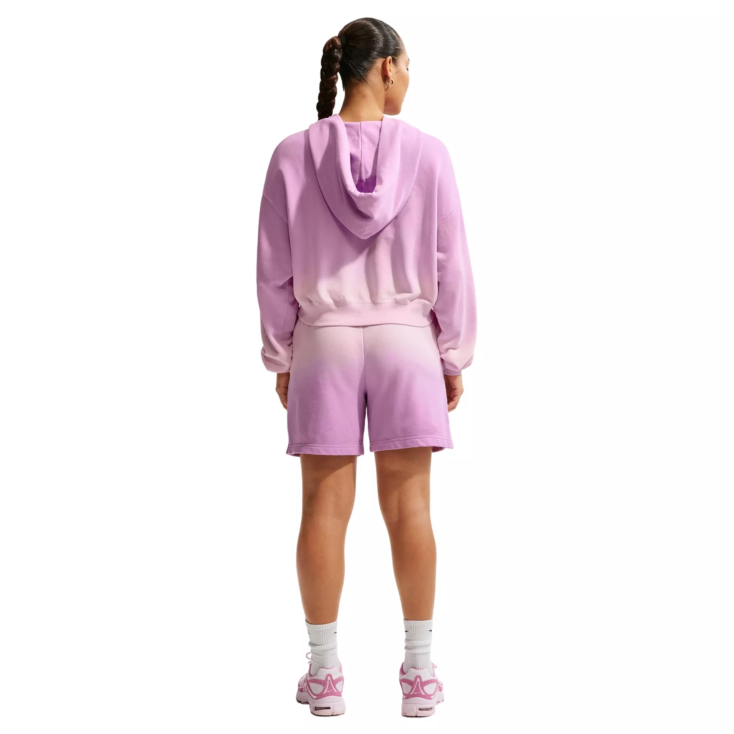 Nike Women's Sportswear Phoenix Fleece Dip-Dye Oversized Henley Hoodie - PINK/PURPLE