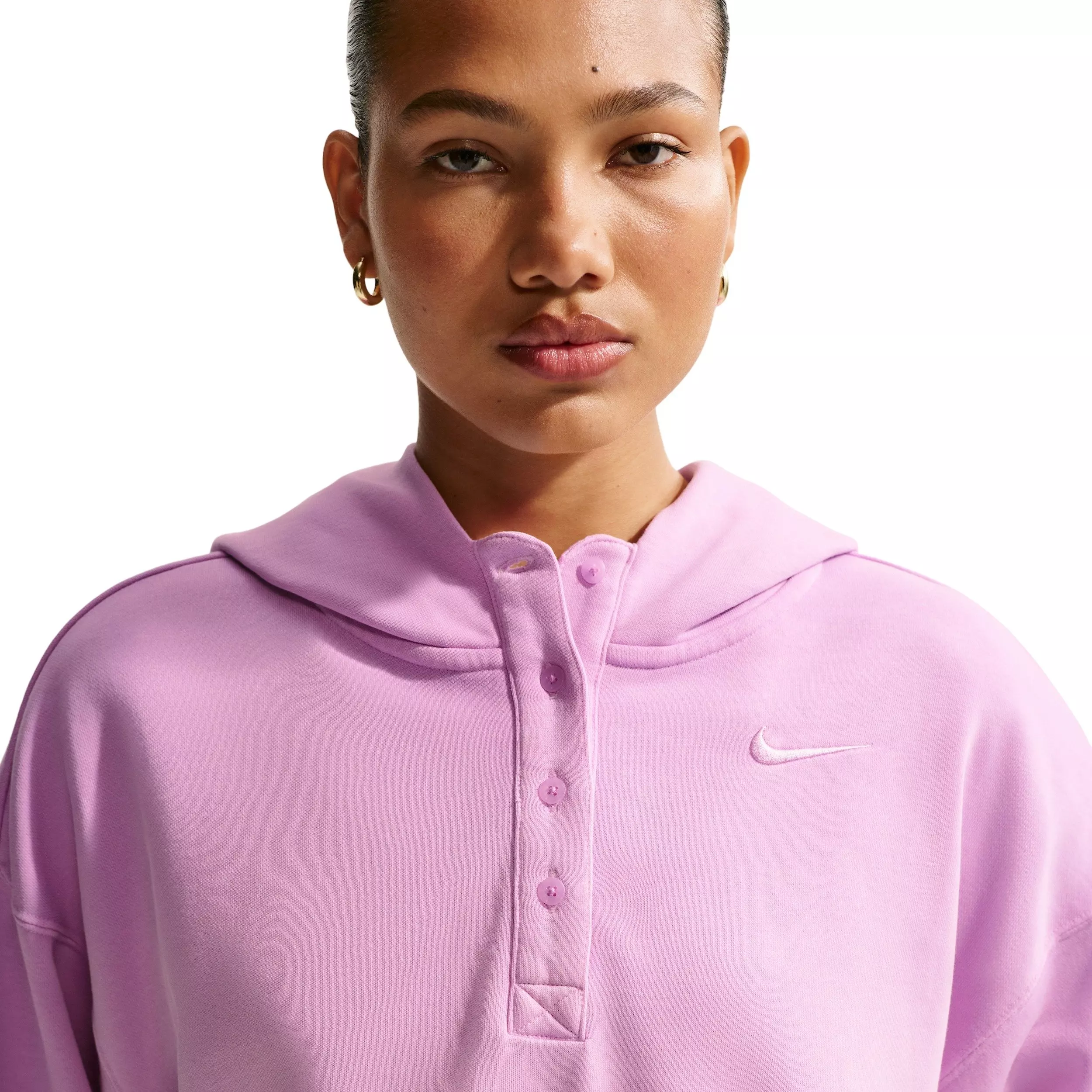 Nike Women's Sportswear Phoenix Fleece Dip-Dye Oversized Henley Hoodie - PINK/PURPLE