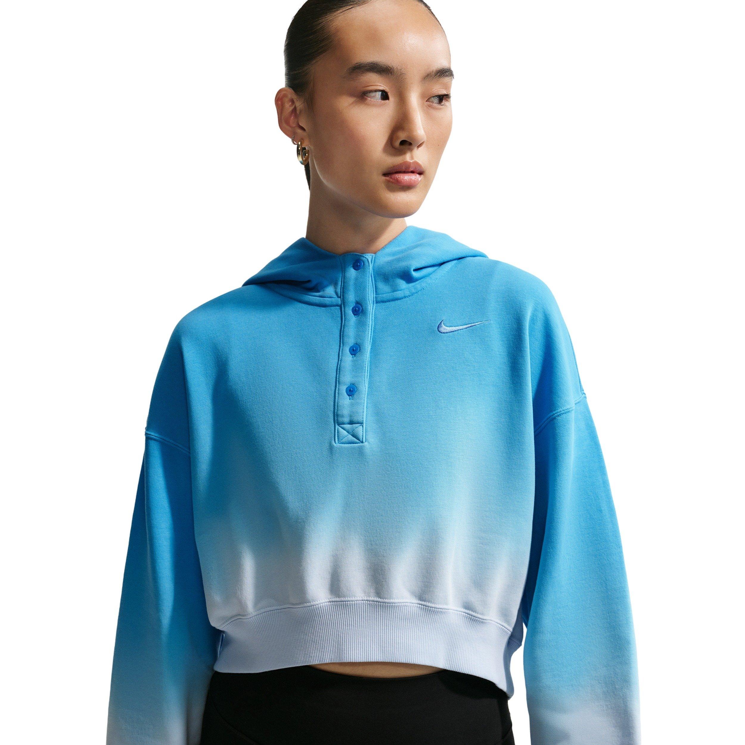 Nike Women's Sportswear Phoenix Fleece Dip-Dye Oversized Henley Hoodie - BLUE Thumbnail View 3