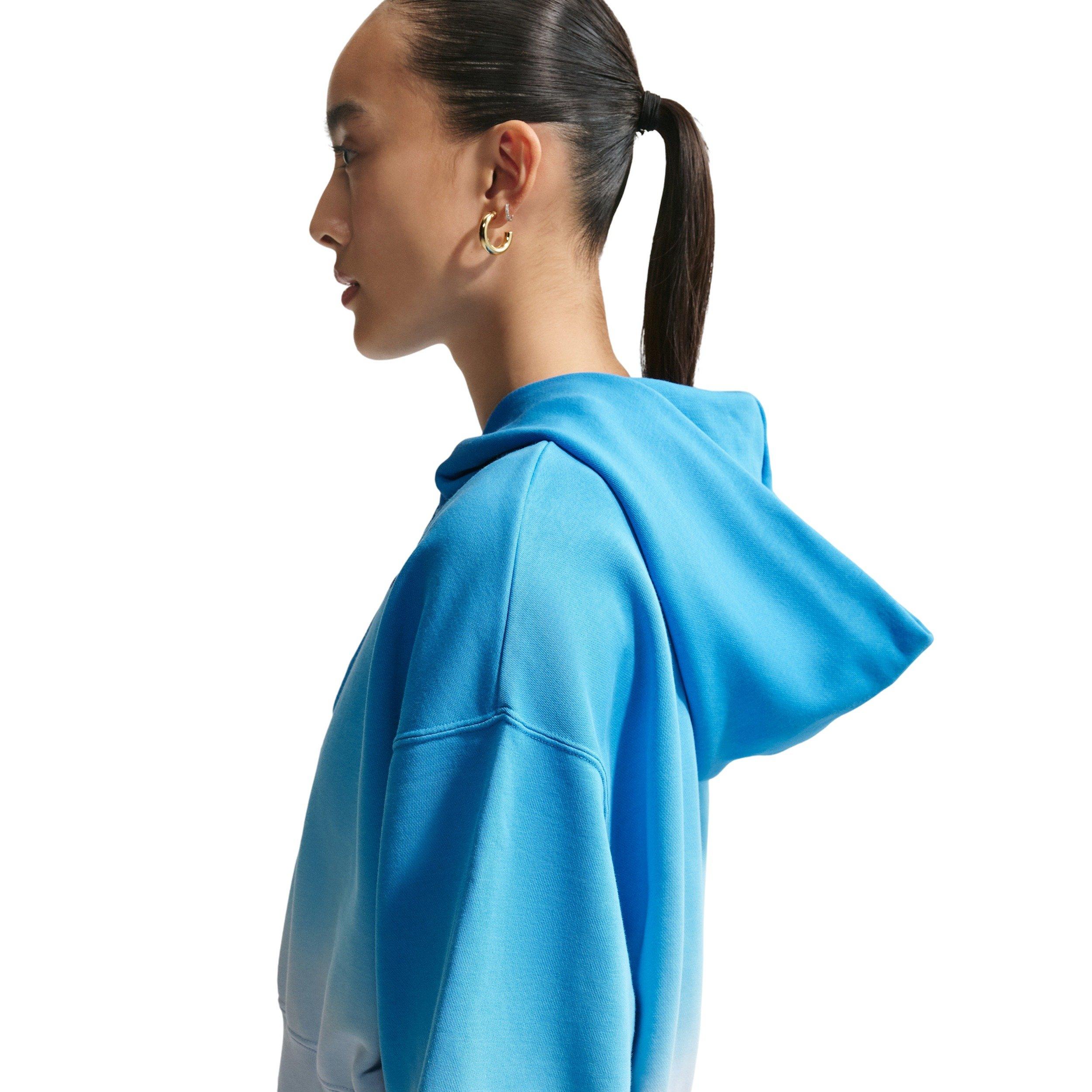 Nike Women's Sportswear Phoenix Fleece Dip-Dye Oversized Henley Hoodie - BLUE Thumbnail View 4