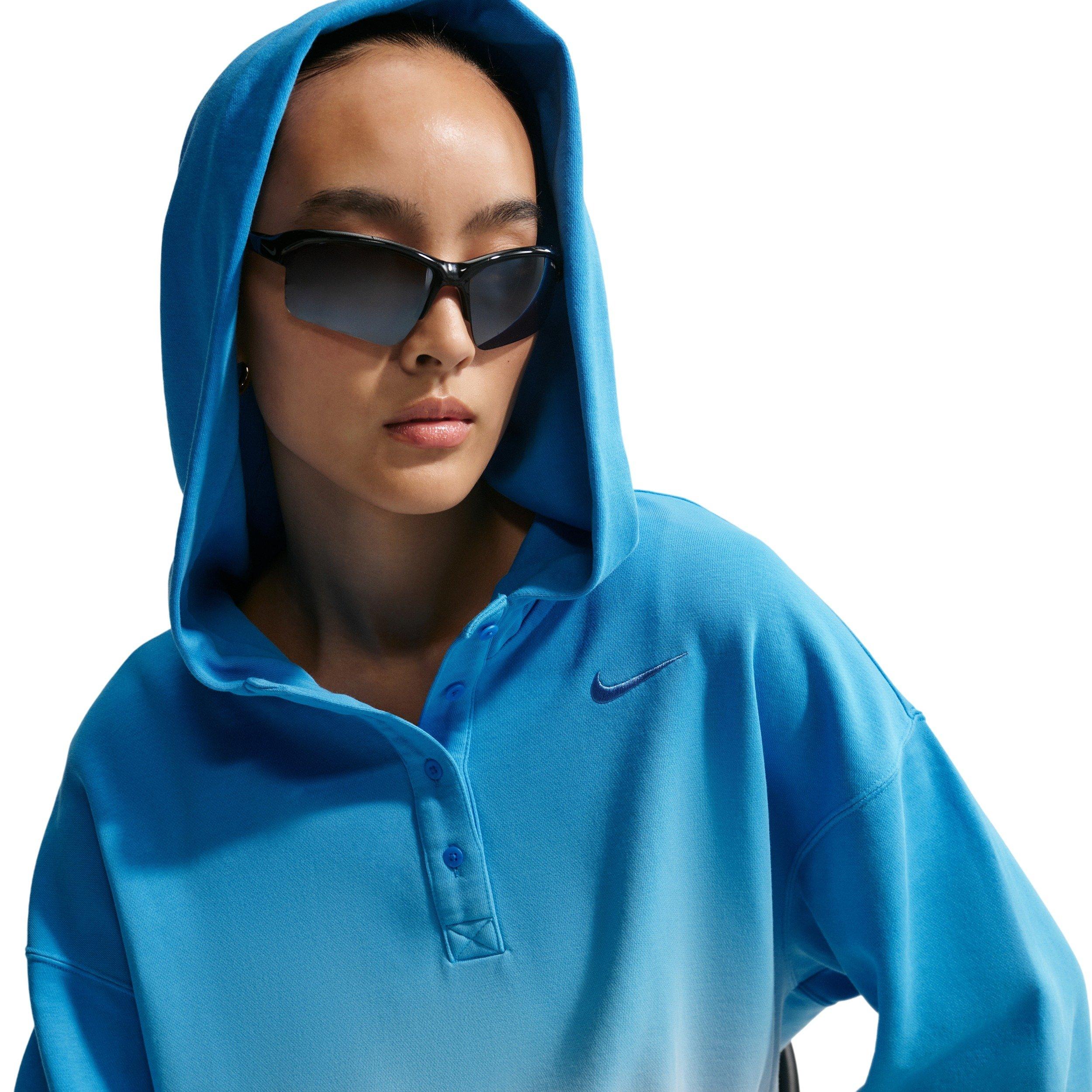 Nike Women's Sportswear Phoenix Fleece Dip-Dye Oversized Henley Hoodie - BLUE Thumbnail View 5