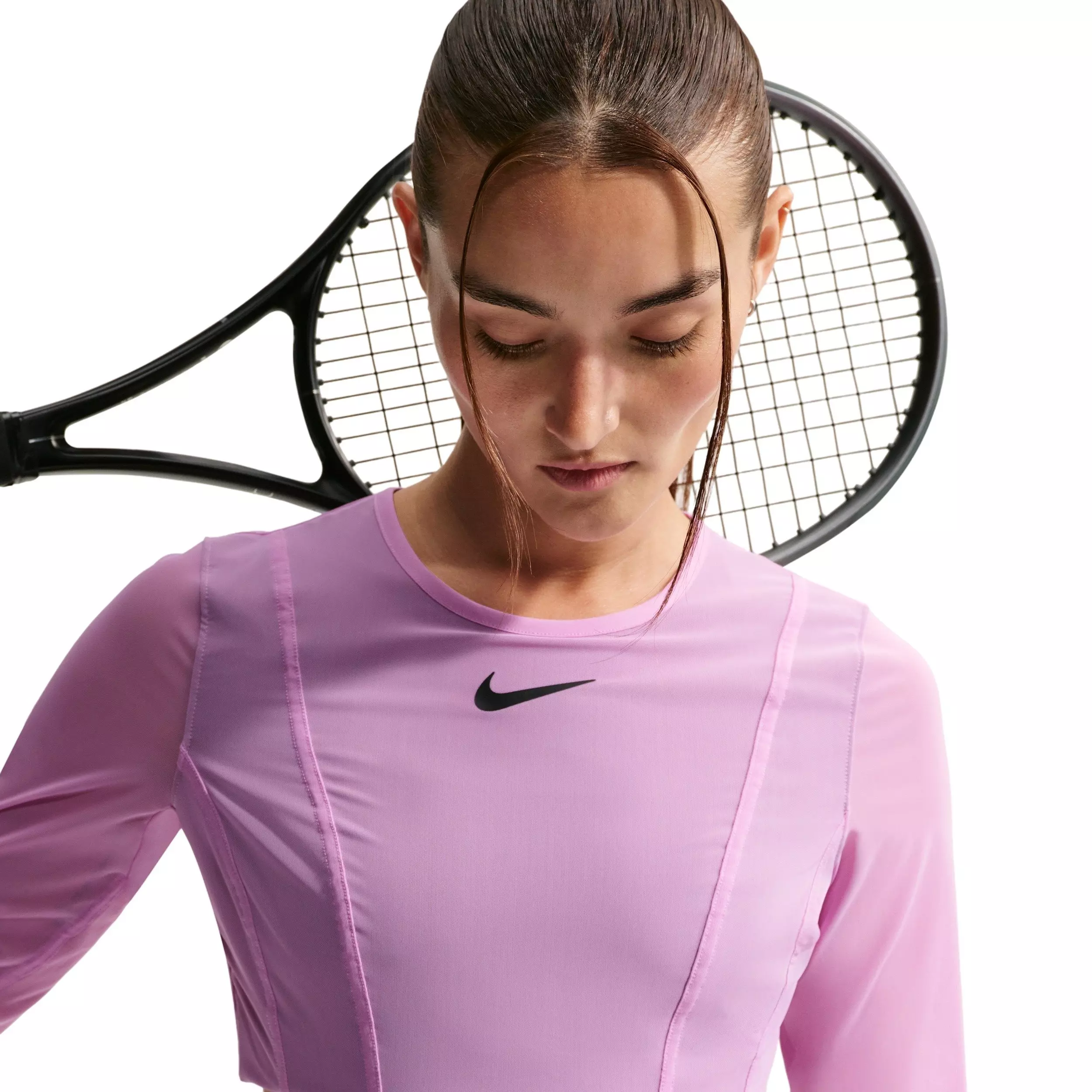 Nike Women's Court Slam Long-Sleeve Cropped Tennis Top - Lt Magenta - LT MAGENTA