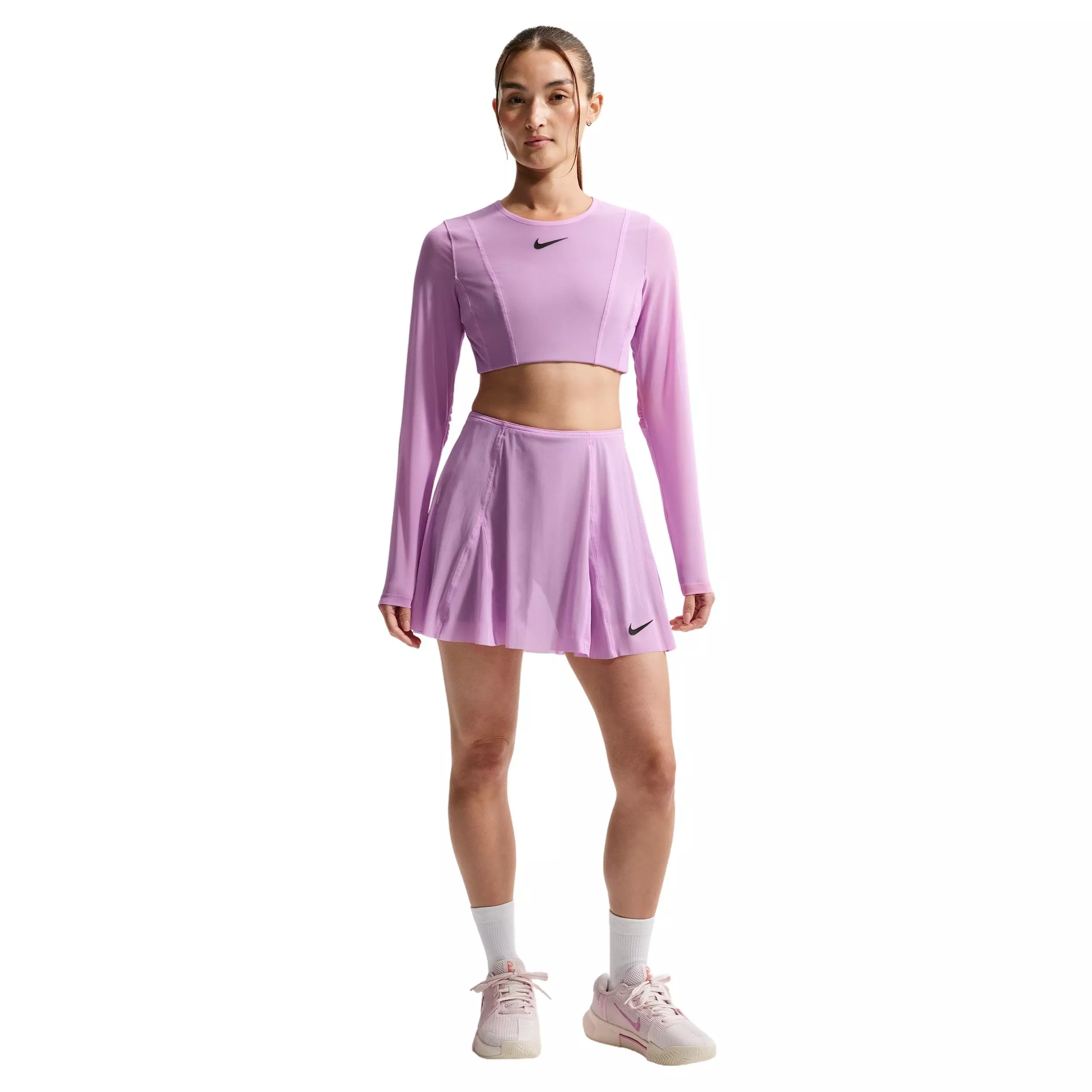 Nike Women's Court Slam Long-Sleeve Cropped Tennis Top - Lt Magenta - LT MAGENTA