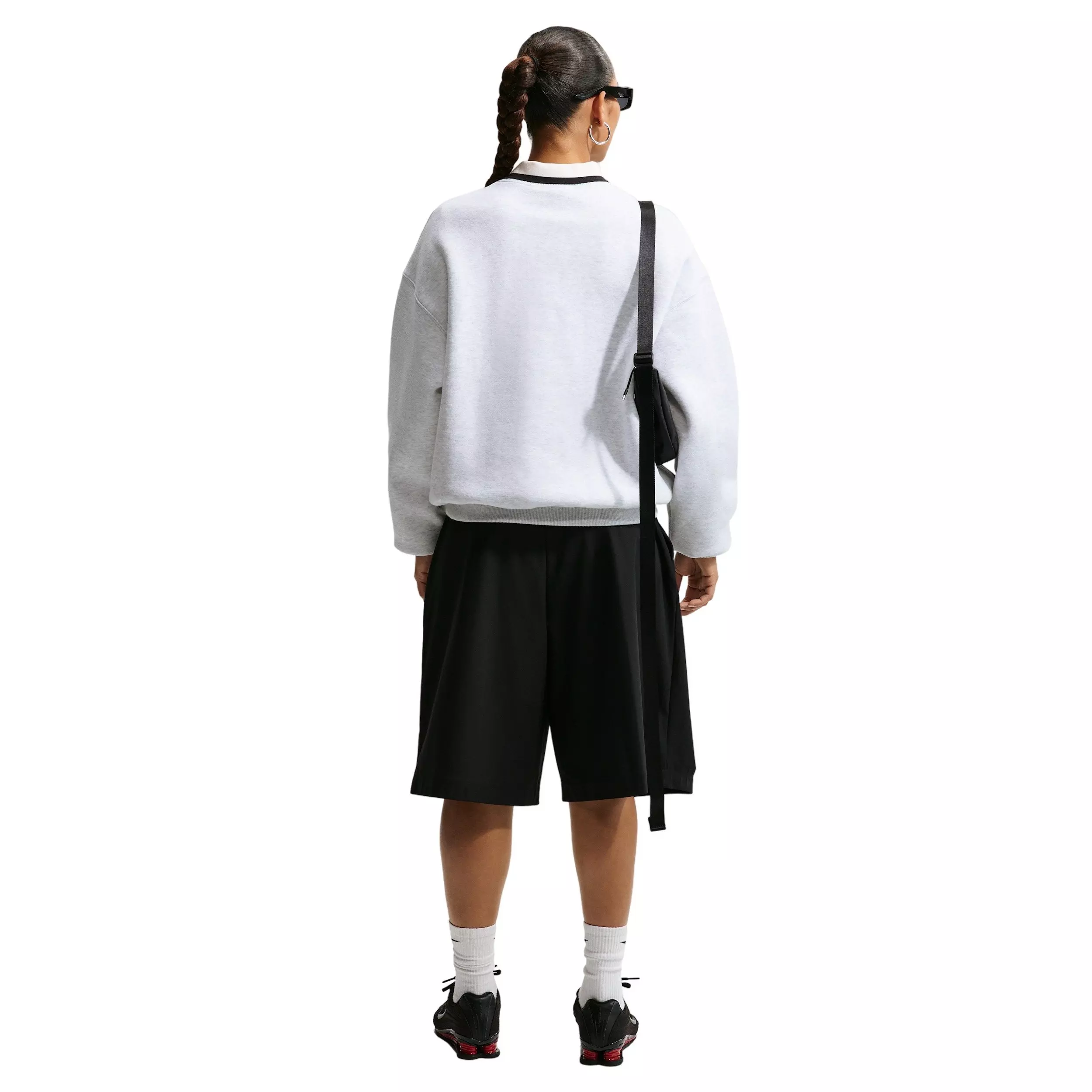 Nike Women's Studio Fleece Med-Weight Oversized Crew - BROWN/BLACK