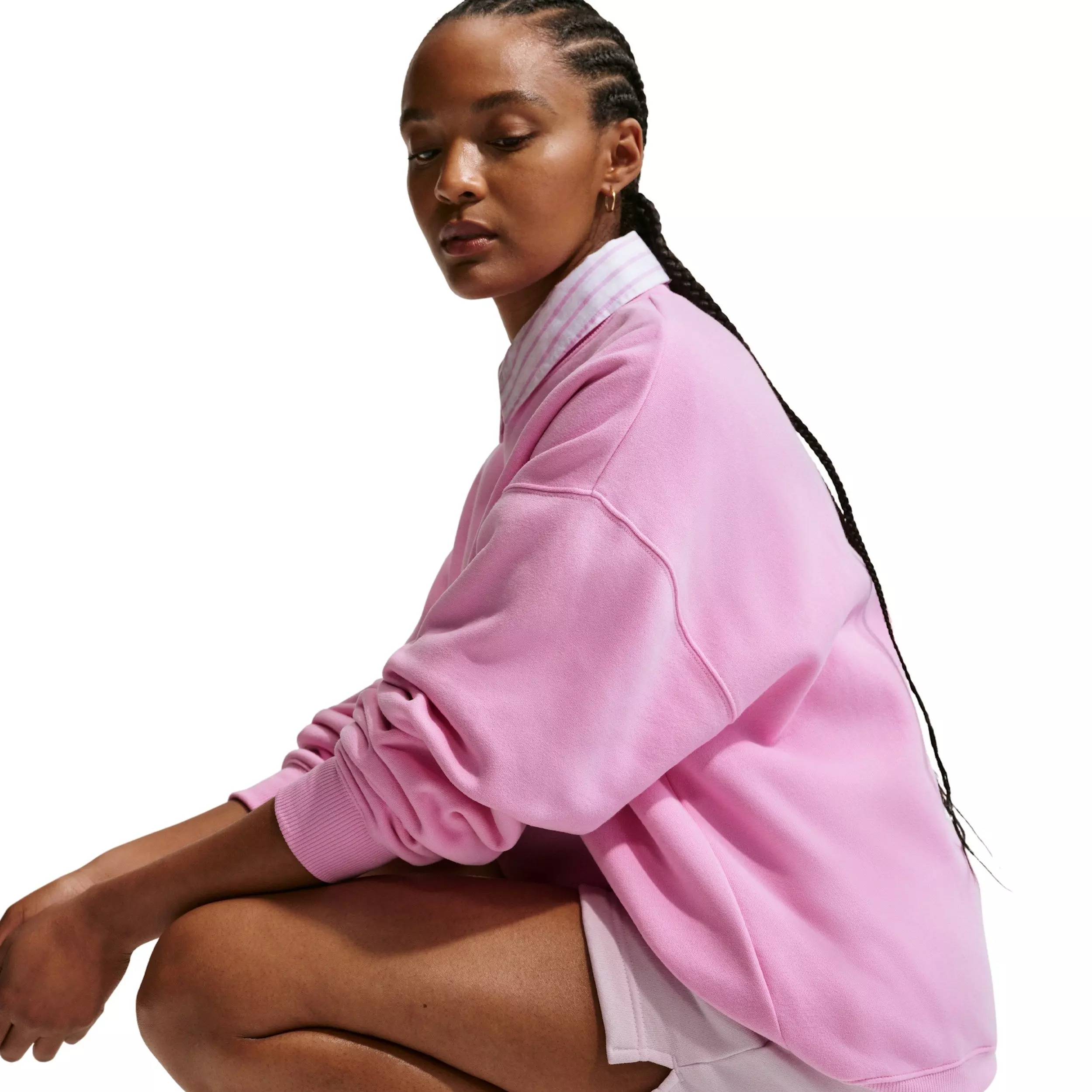 Nike Women's Studio Fleece Med-Weight Oversized Crew - PINK