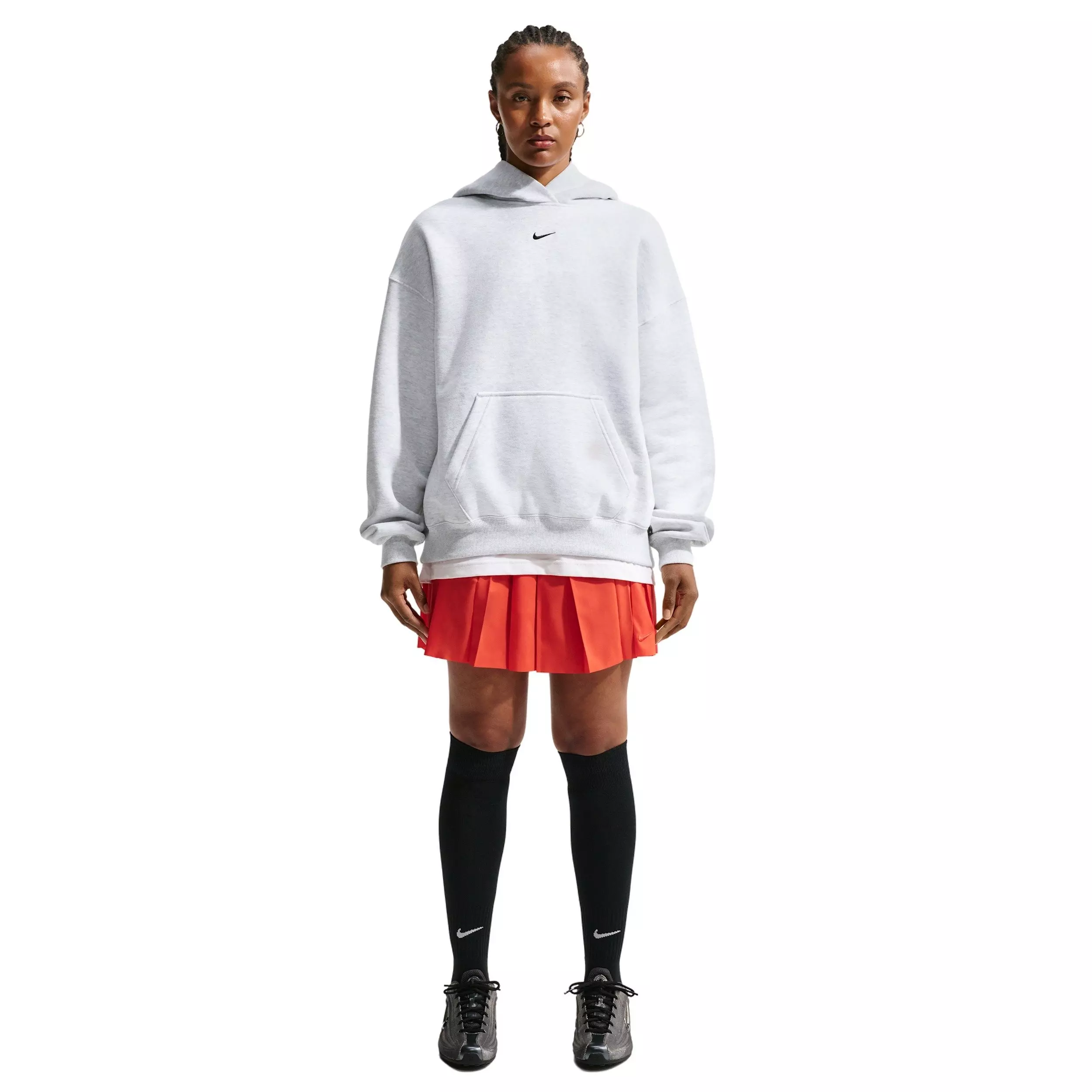 Nike Women's Studio Fleece Medium Weight Oversized Pullover Hoodie - BROWN/BLACK