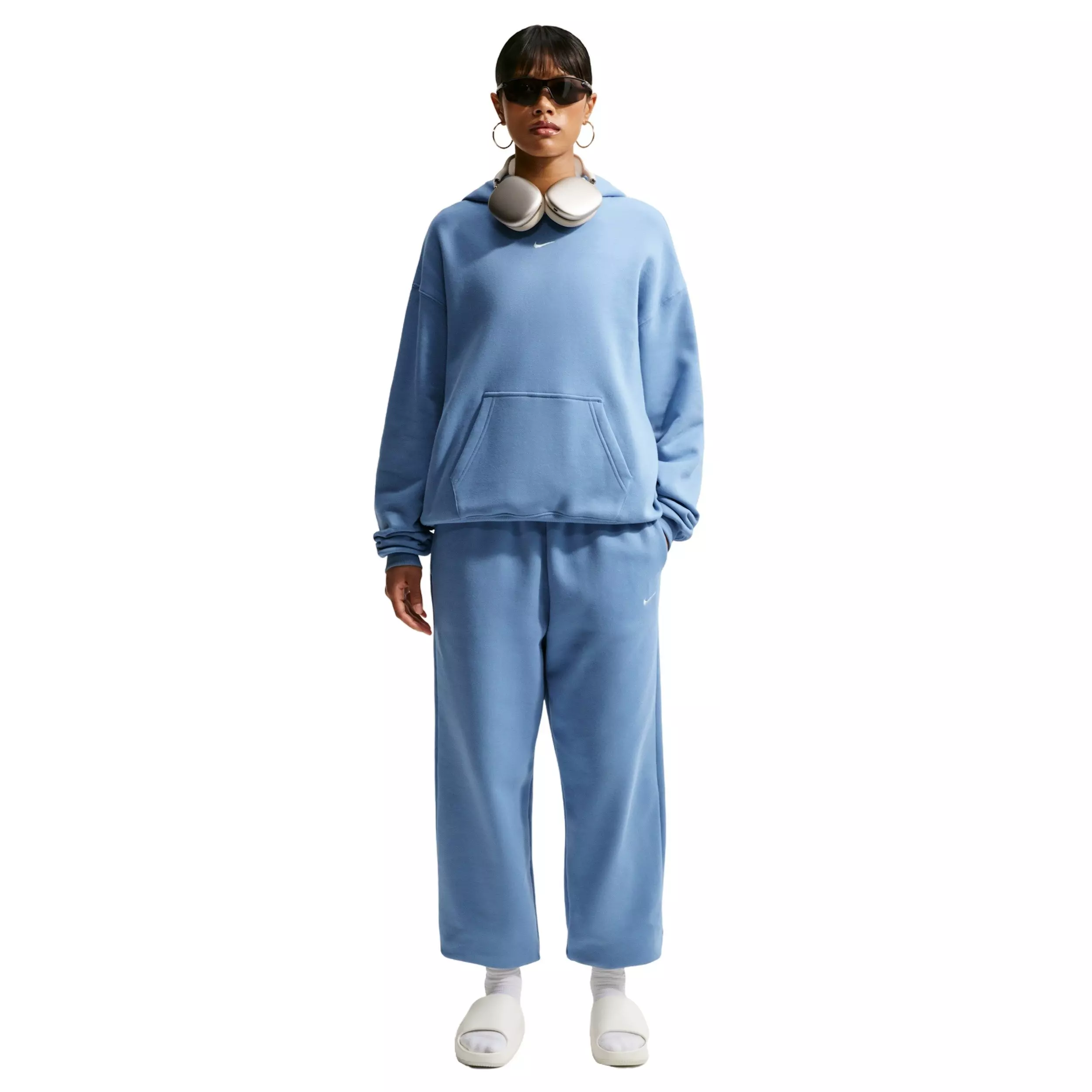Nike Women's Studio Fleece Medium Weight Oversized Pullover Hoodie - BLUE