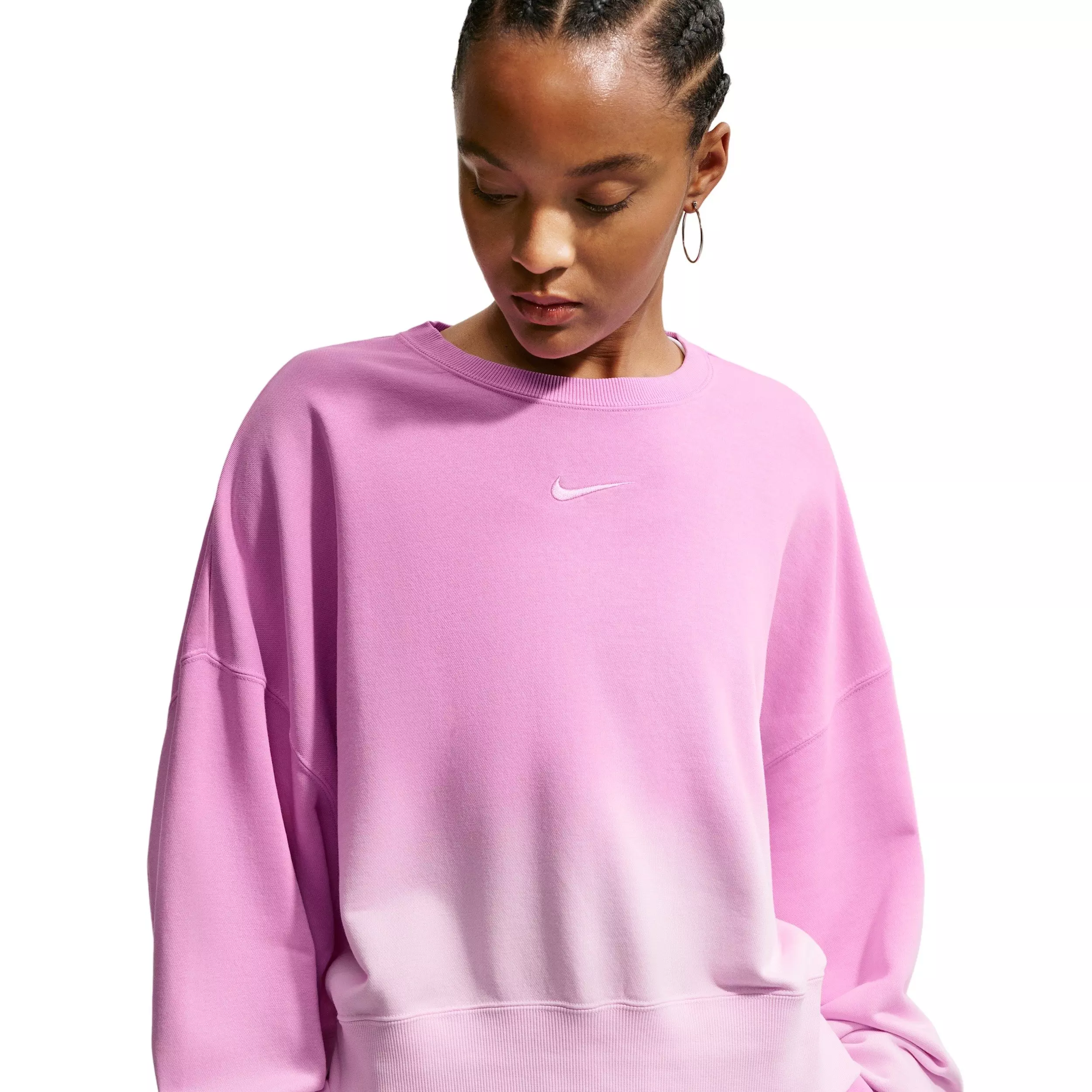 Nike Women's Sportswear Phoenix Fleece Oversized Dip-Dye Crew-Neck Sweatshirt - PINK/PURPLE