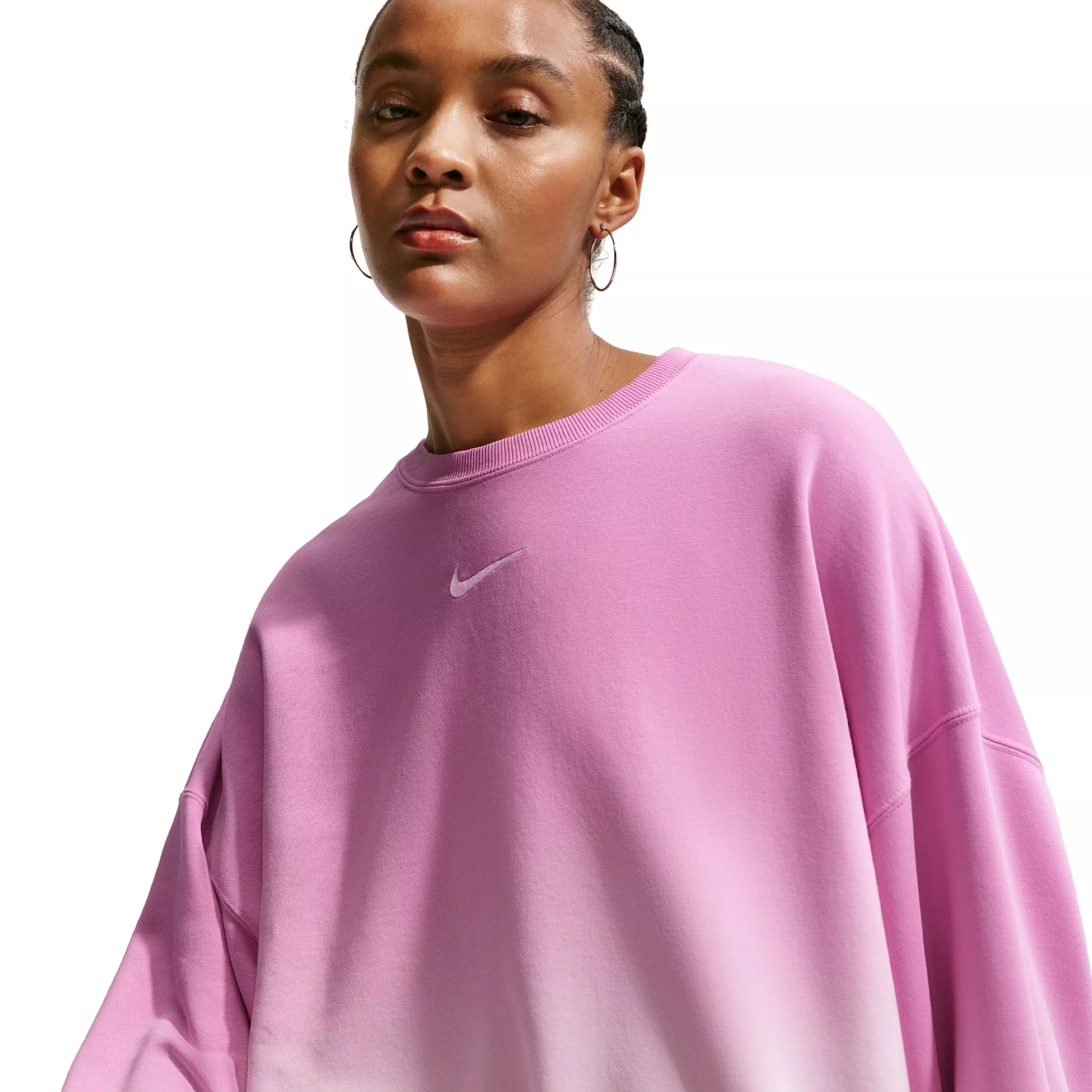 Nike Women's Sportswear Phoenix Fleece Oversized Dip-Dye Crew-Neck Sweatshirt - PINK/PURPLE