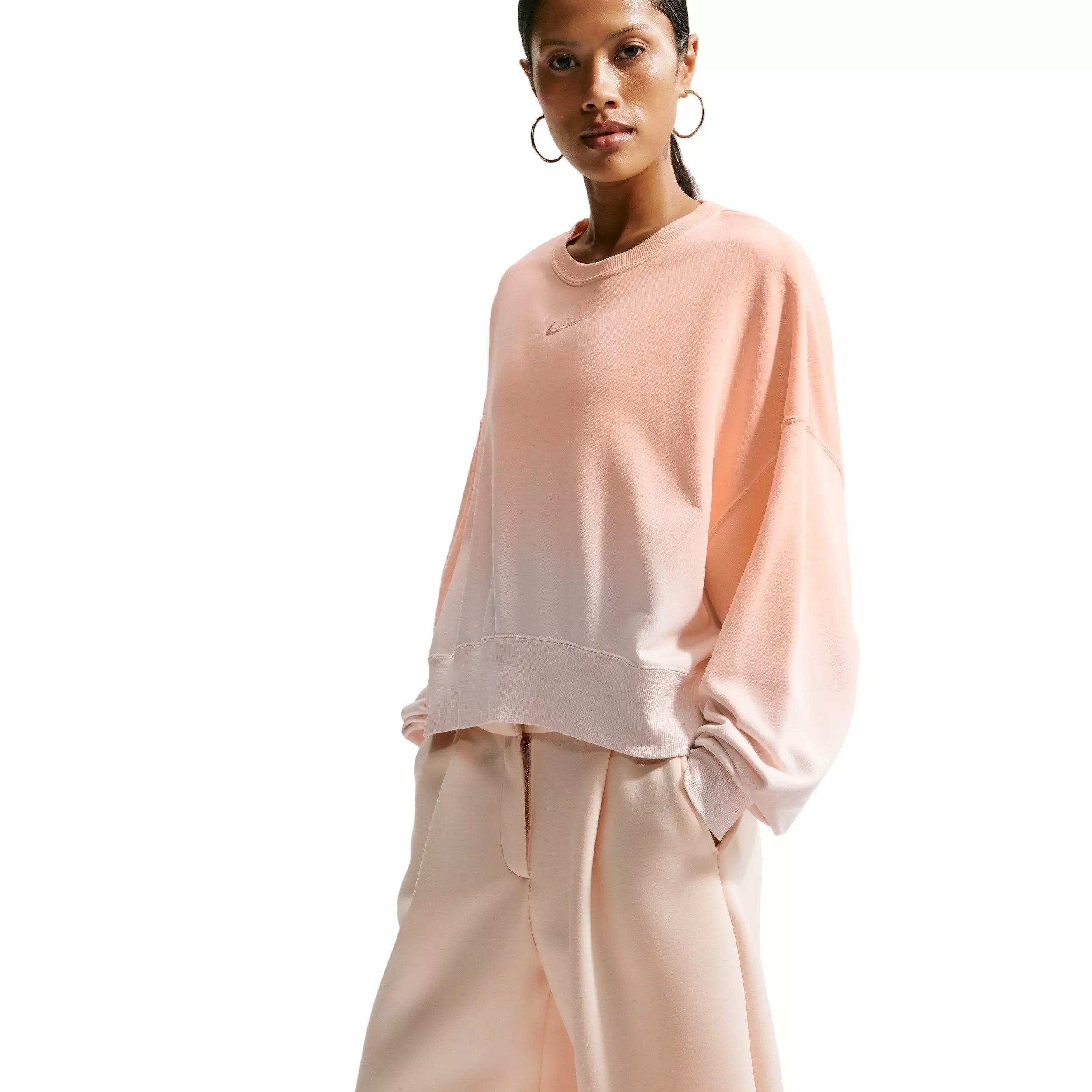 Nike Women's Sportswear Phoenix Fleece Oversized Dip-Dye Crew-Neck Sweatshirt - PEACH
