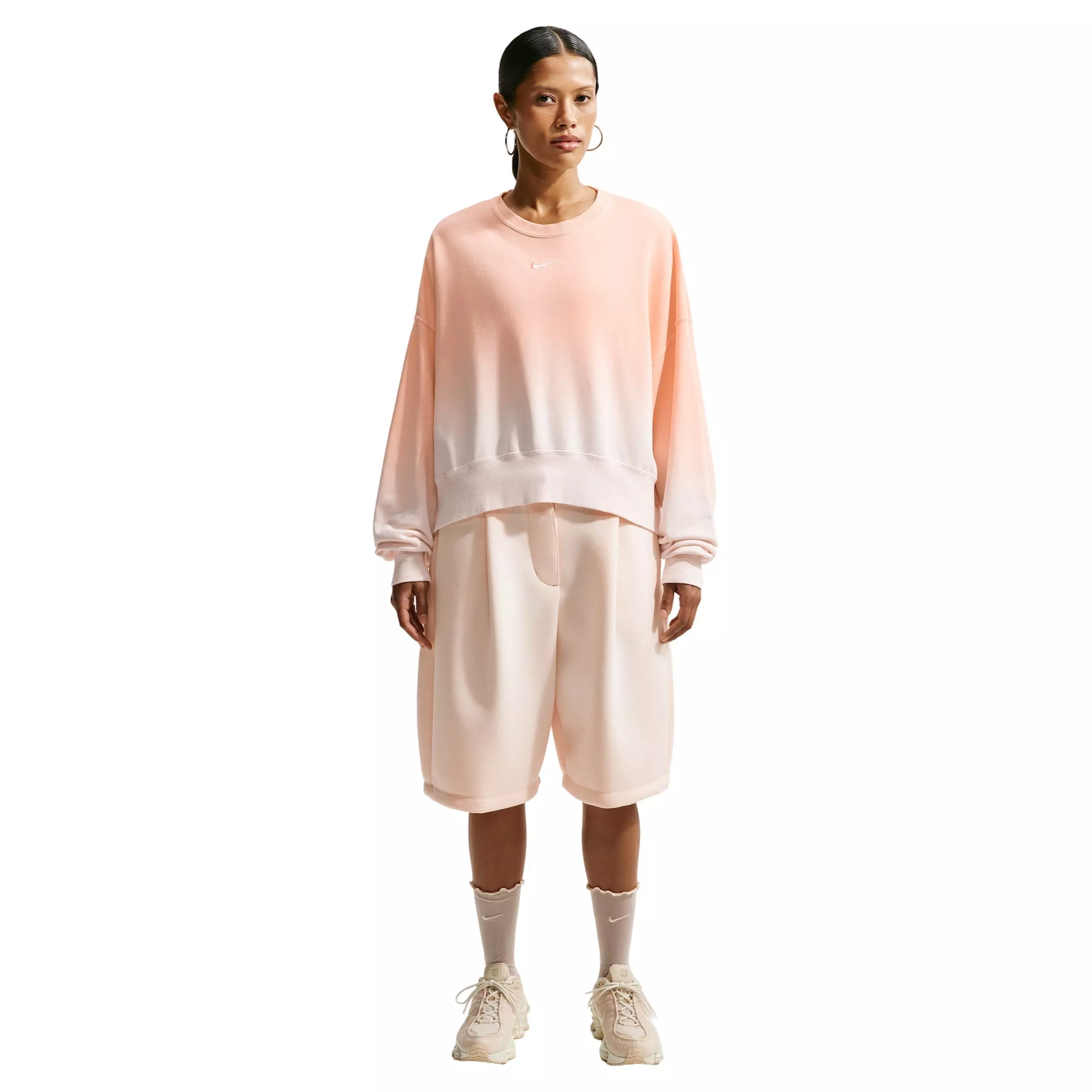 Nike Women's Sportswear Phoenix Fleece Oversized Dip-Dye Crew-Neck Sweatshirt - PEACH
