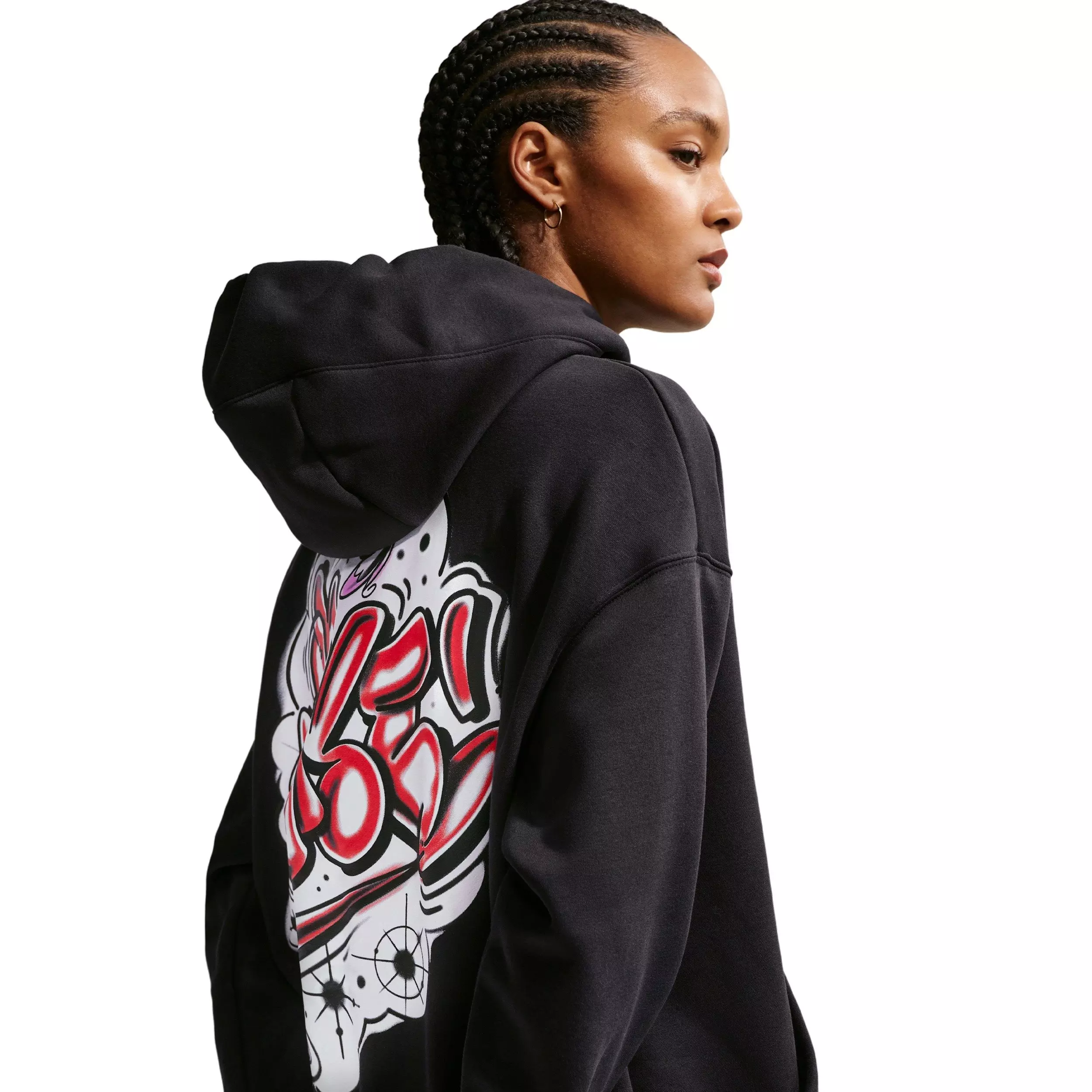 Nike Women's Sportswear Phoenix Fleece Airbrush Oversized Hoodie - BLACK/PURPLE