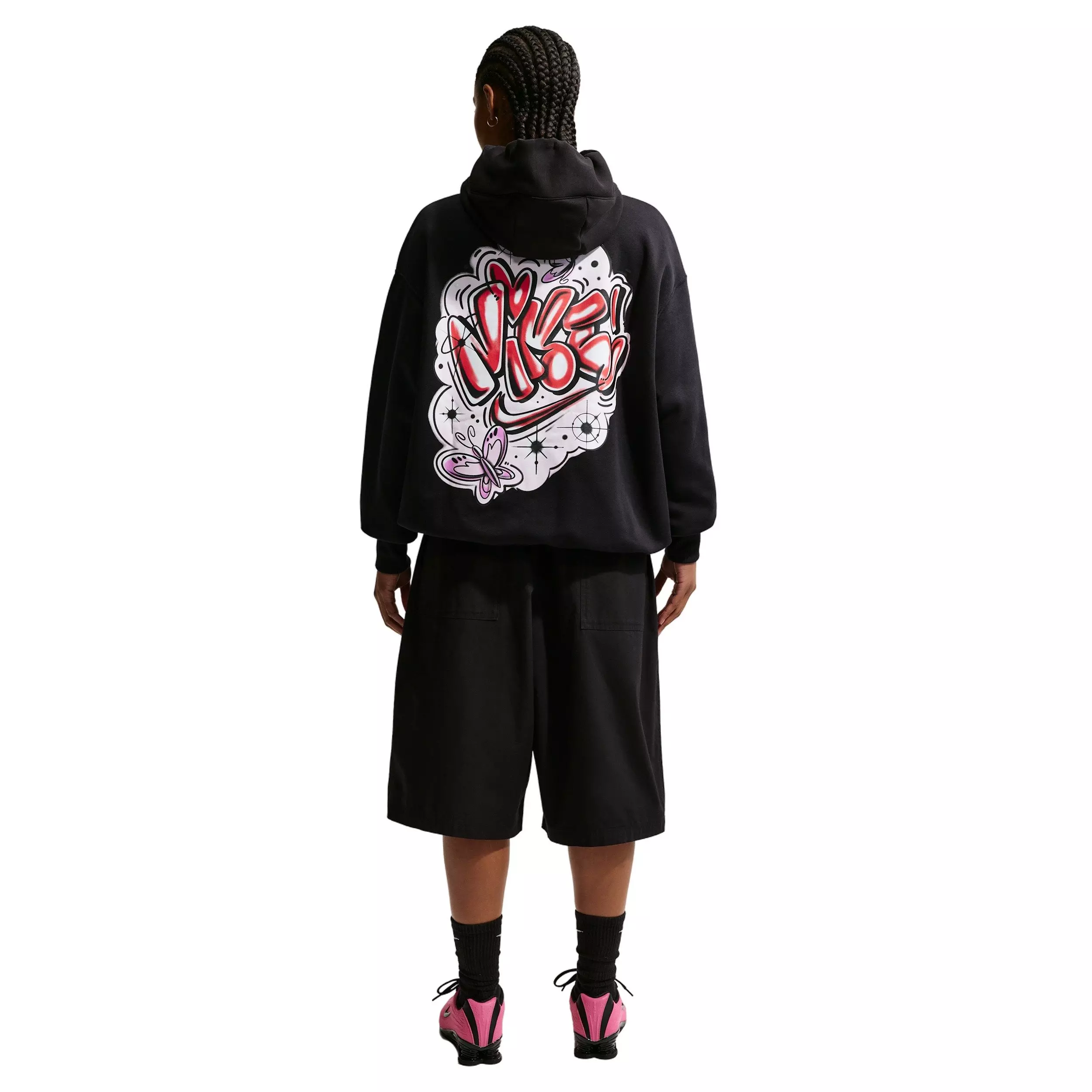 Nike Women's Sportswear Phoenix Fleece Airbrush Oversized Hoodie - BLACK/PURPLE