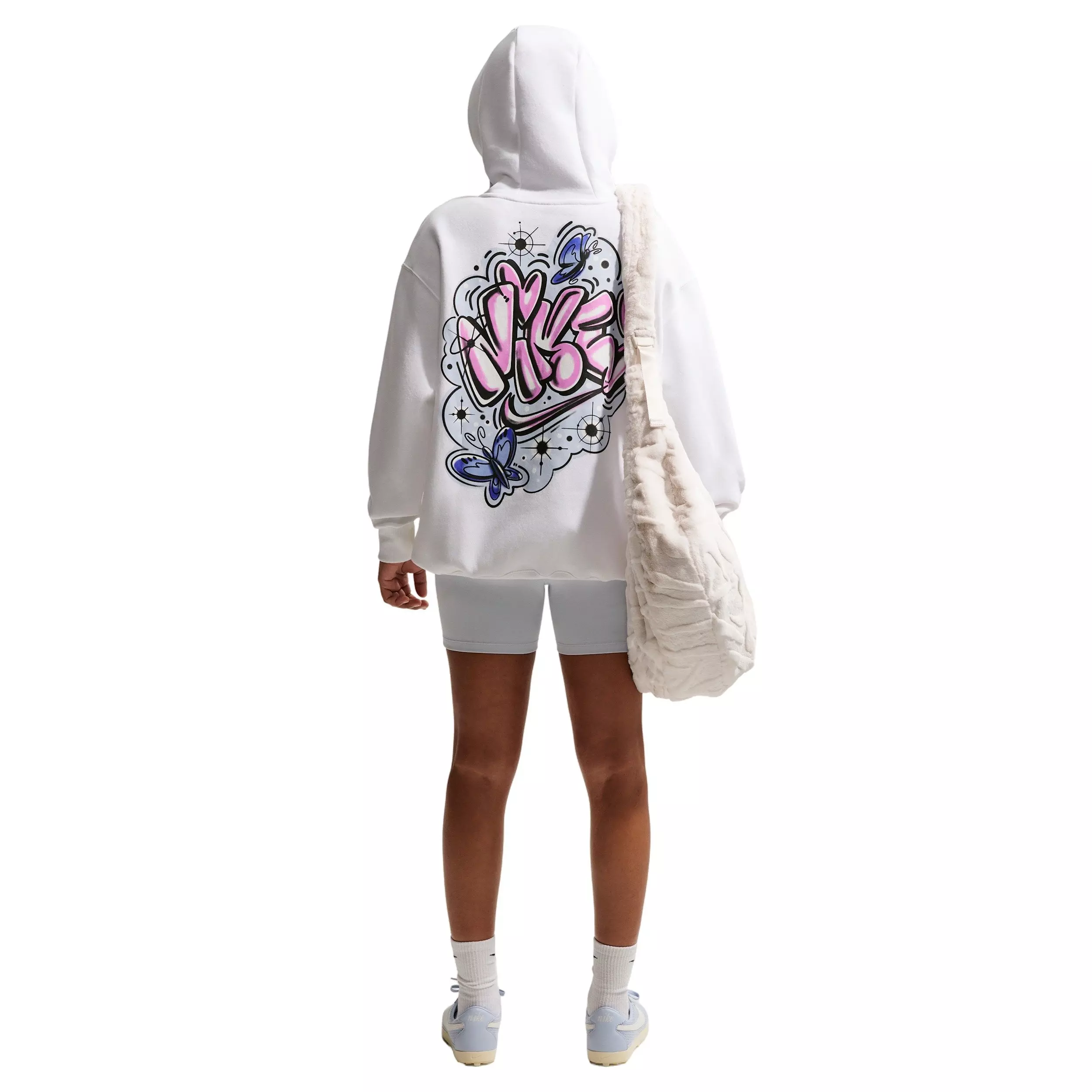 Nike Women's Sportswear Phoenix Fleece Airbrush Oversized Hoodie - WHITE/BLUE
