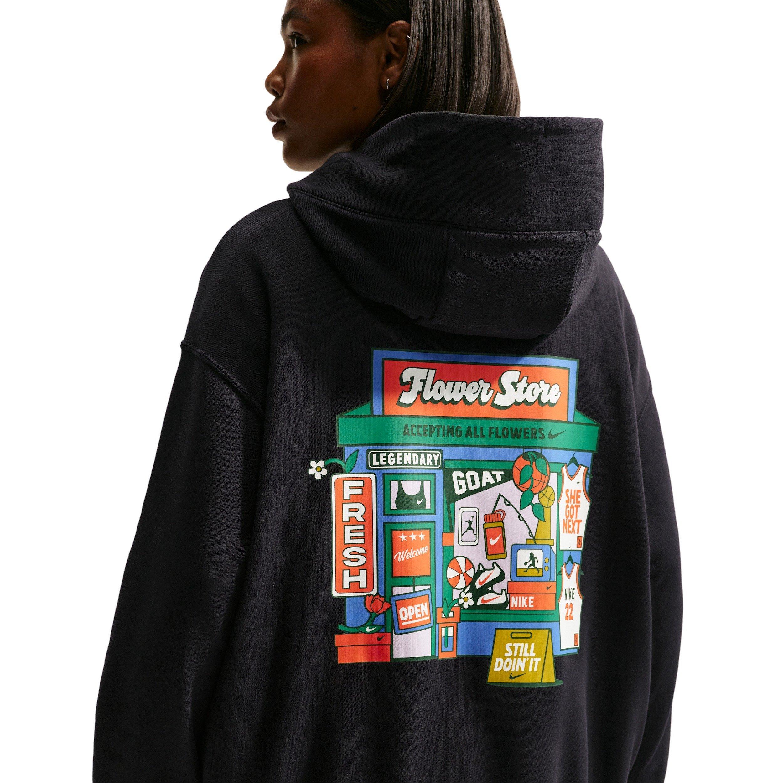 Nike Women's Phoenix Fleece Flower Store Oversized Pullover Basketball Hoodie - Black - BLACK Thumbnail View 2
