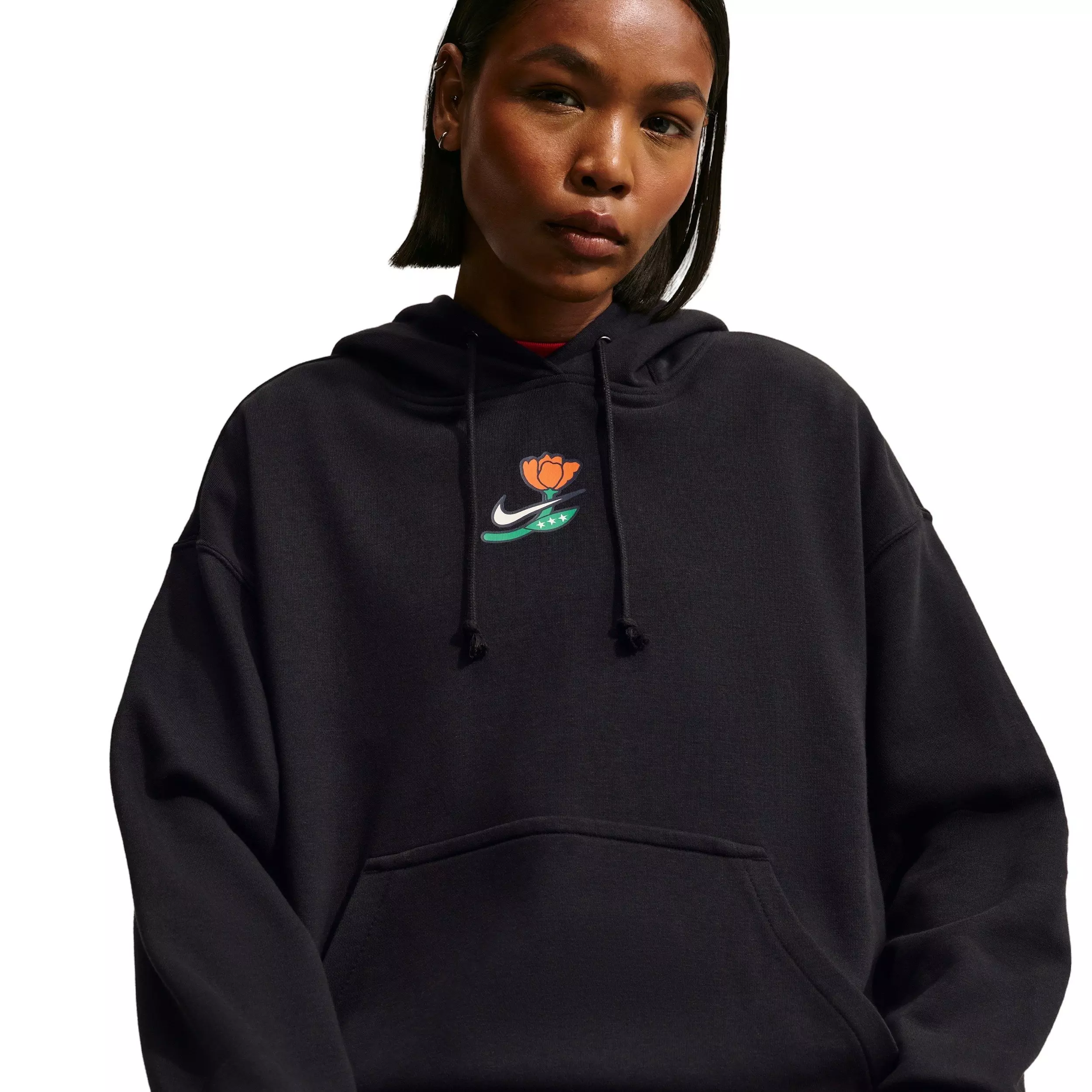 Nike Women's Phoenix Fleece Flower Store Oversized Pullover Basketball Hoodie - Black - BLACK