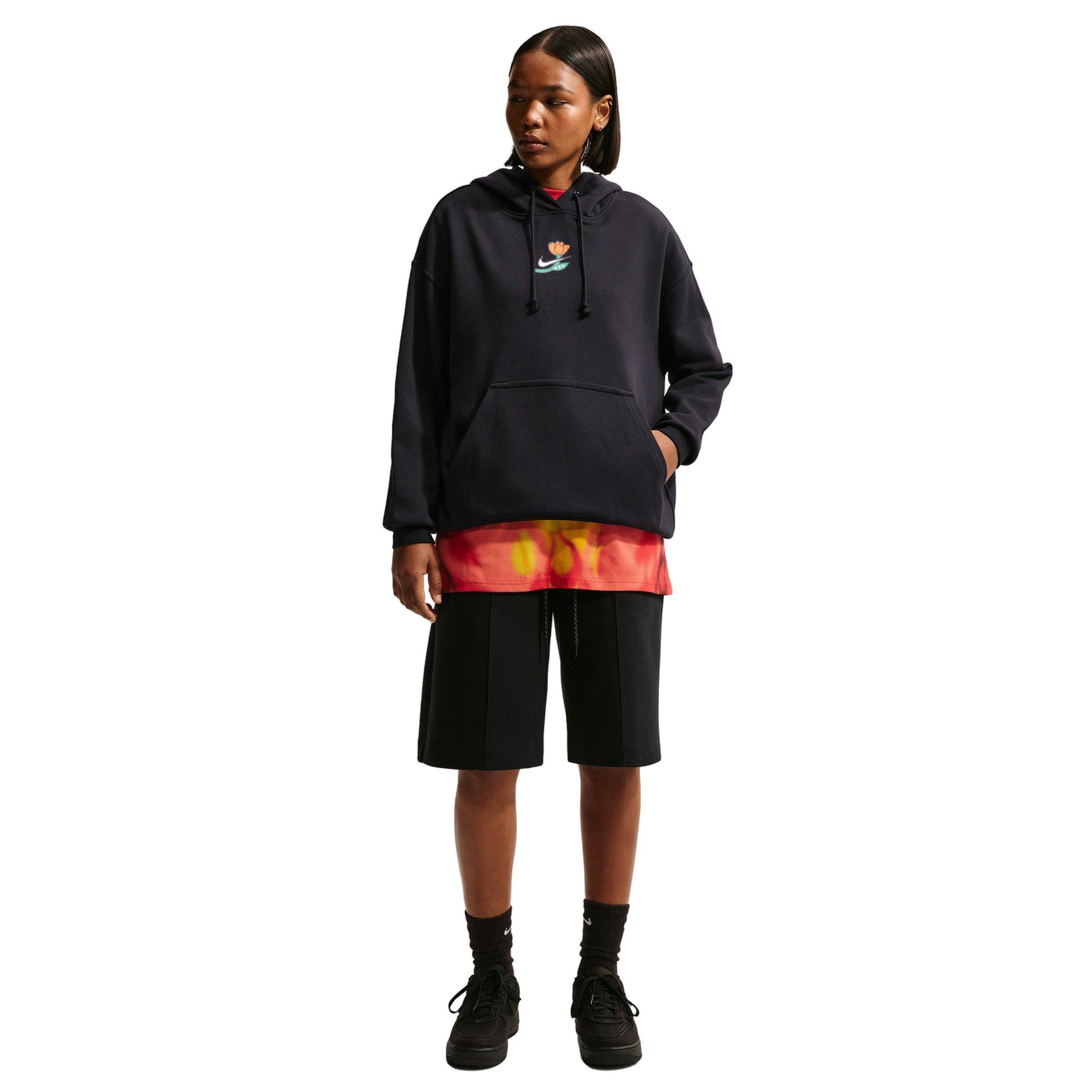 Nike Women's Phoenix Fleece Flower Store Oversized Pullover Basketball Hoodie - Black - BLACK Thumbnail View 4