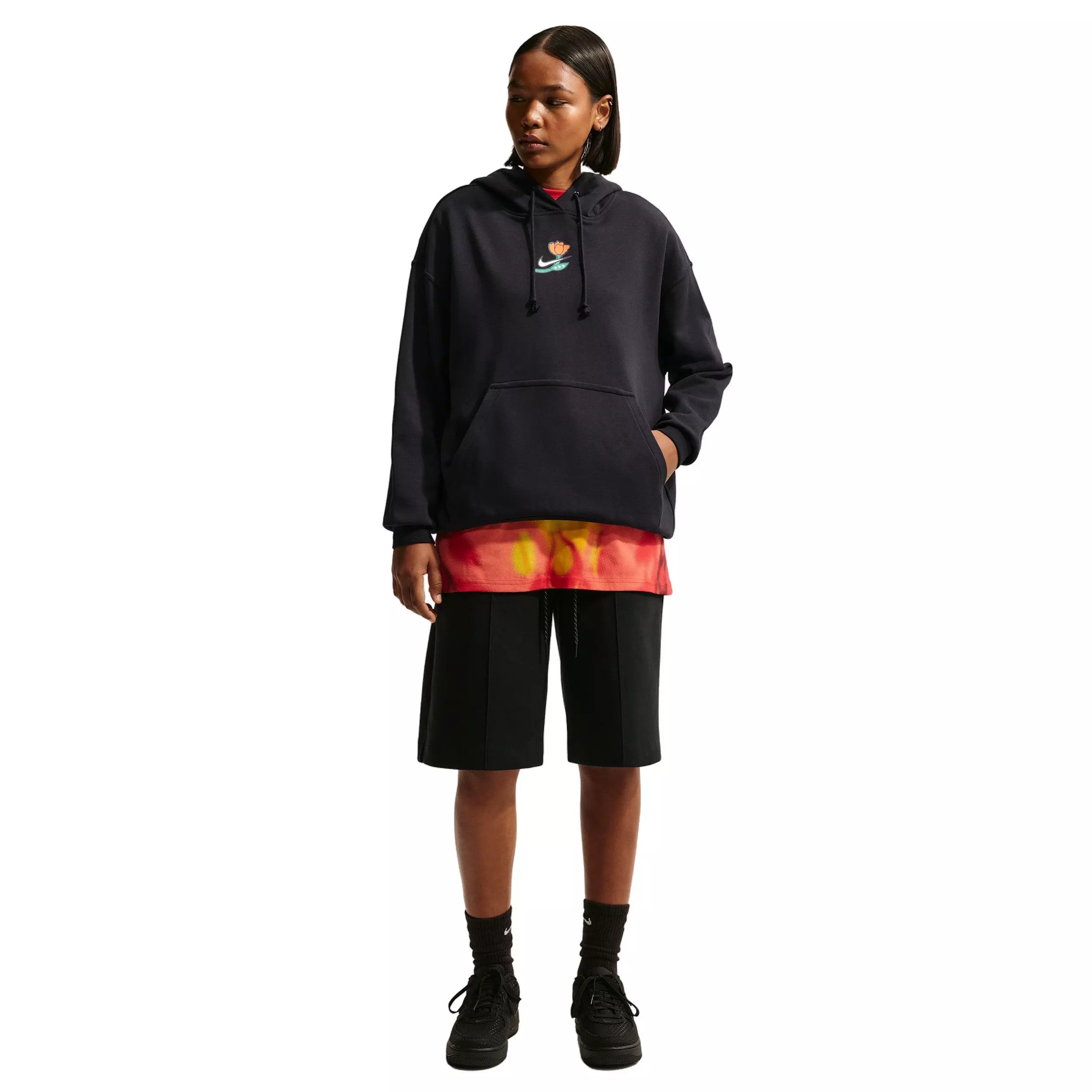 Nike Women's Phoenix Fleece Flower Store Oversized Pullover Basketball Hoodie - Black - BLACK