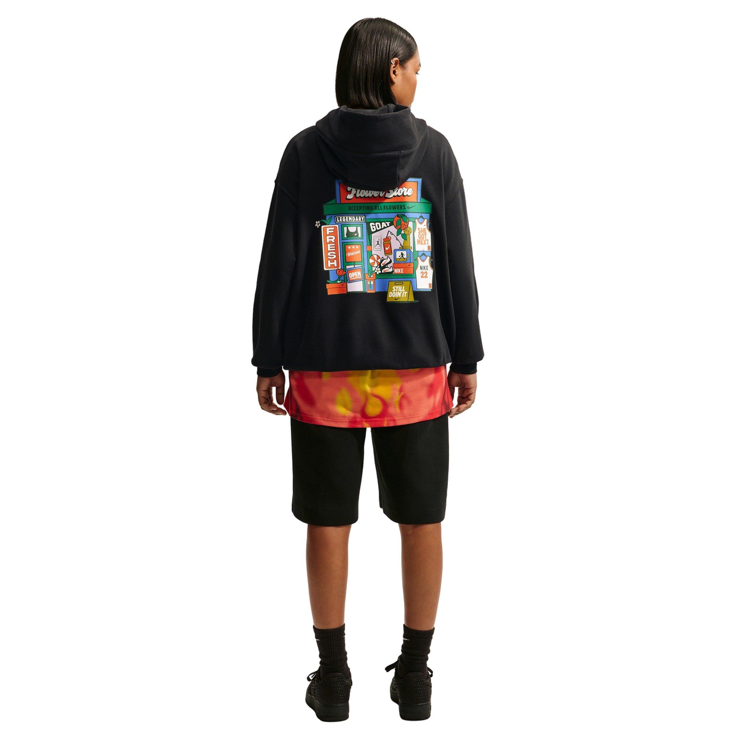 Nike Women's Phoenix Fleece Flower Store Oversized Pullover Basketball Hoodie - Black - BLACK Thumbnail View 5