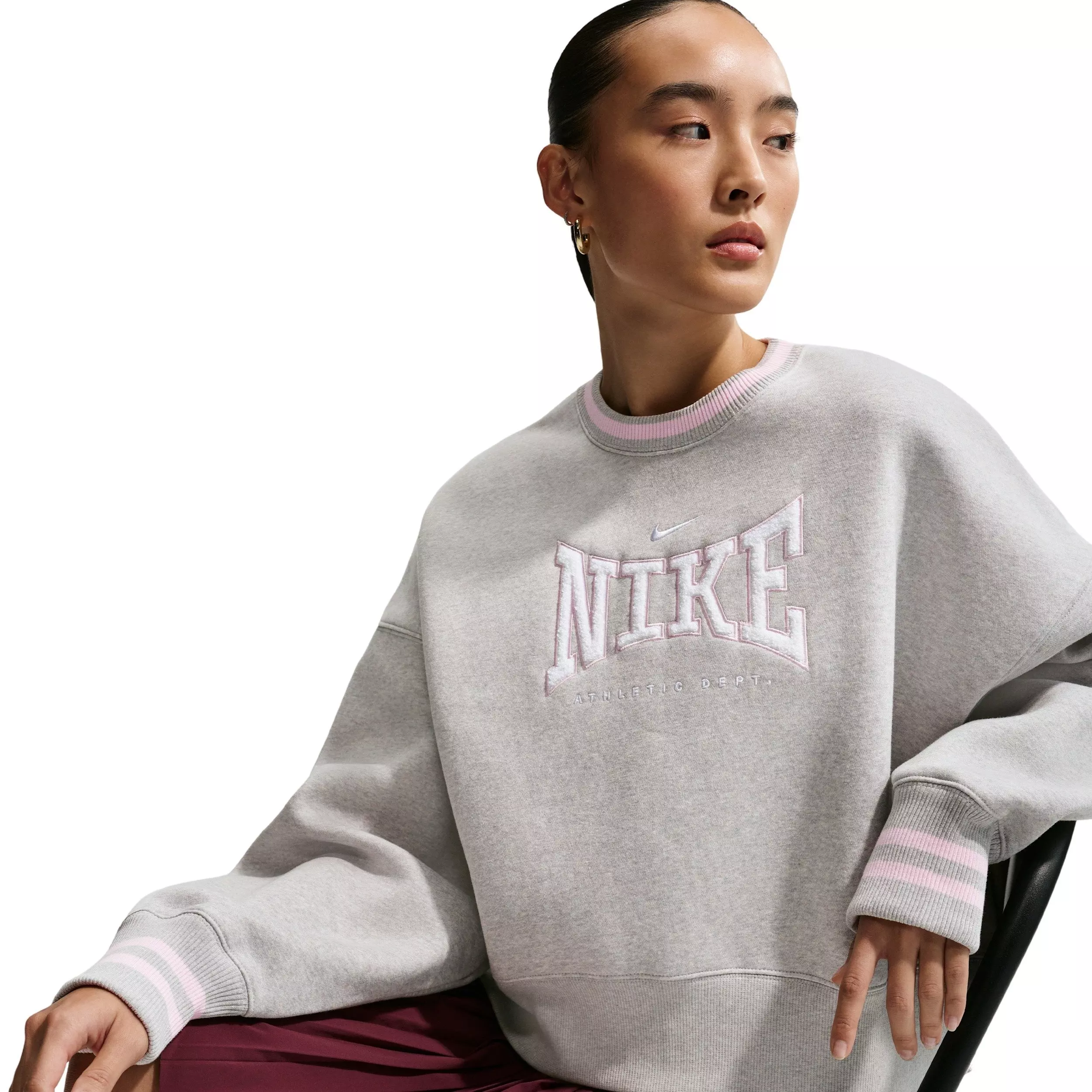 Nike Women's Sportswear Fleece Phoenix Oversized Crew-Neck Sweatshirt - LT GREY