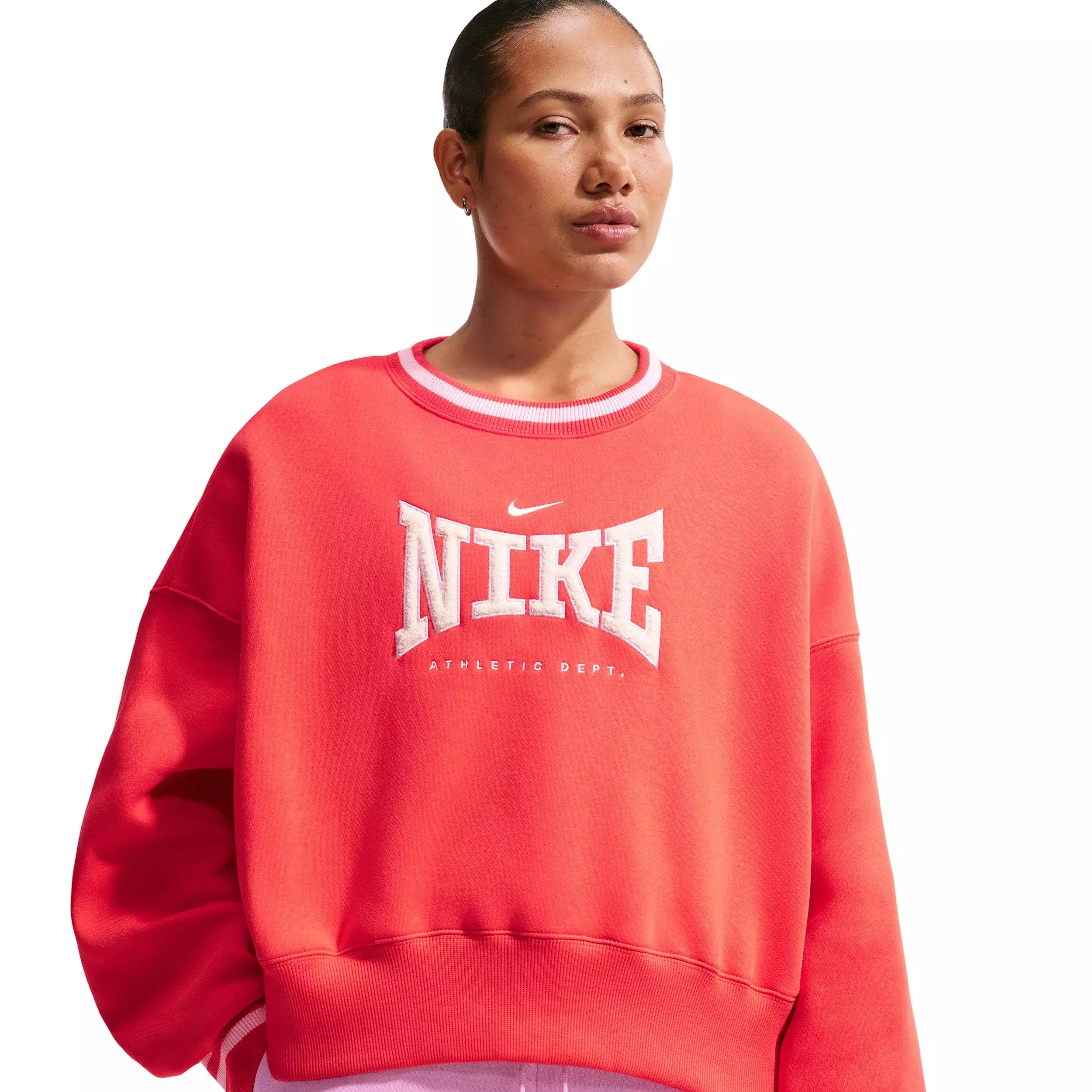 Nike Women's Sportswear Fleece Phoenix Oversized Crew-Neck Sweatshirt - CRIMSON