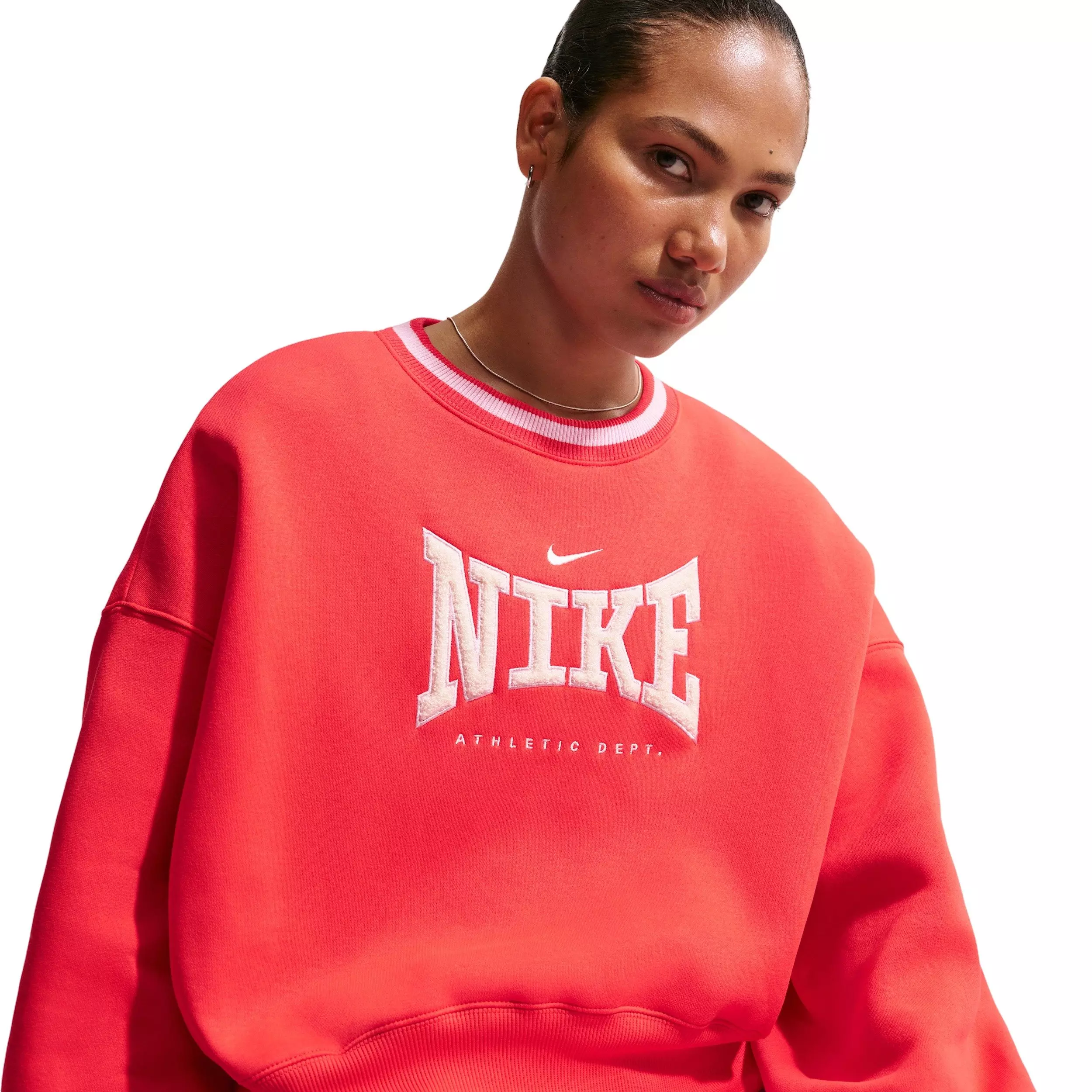 Nike Women's Sportswear Fleece Phoenix Oversized Crew-Neck Sweatshirt - CRIMSON