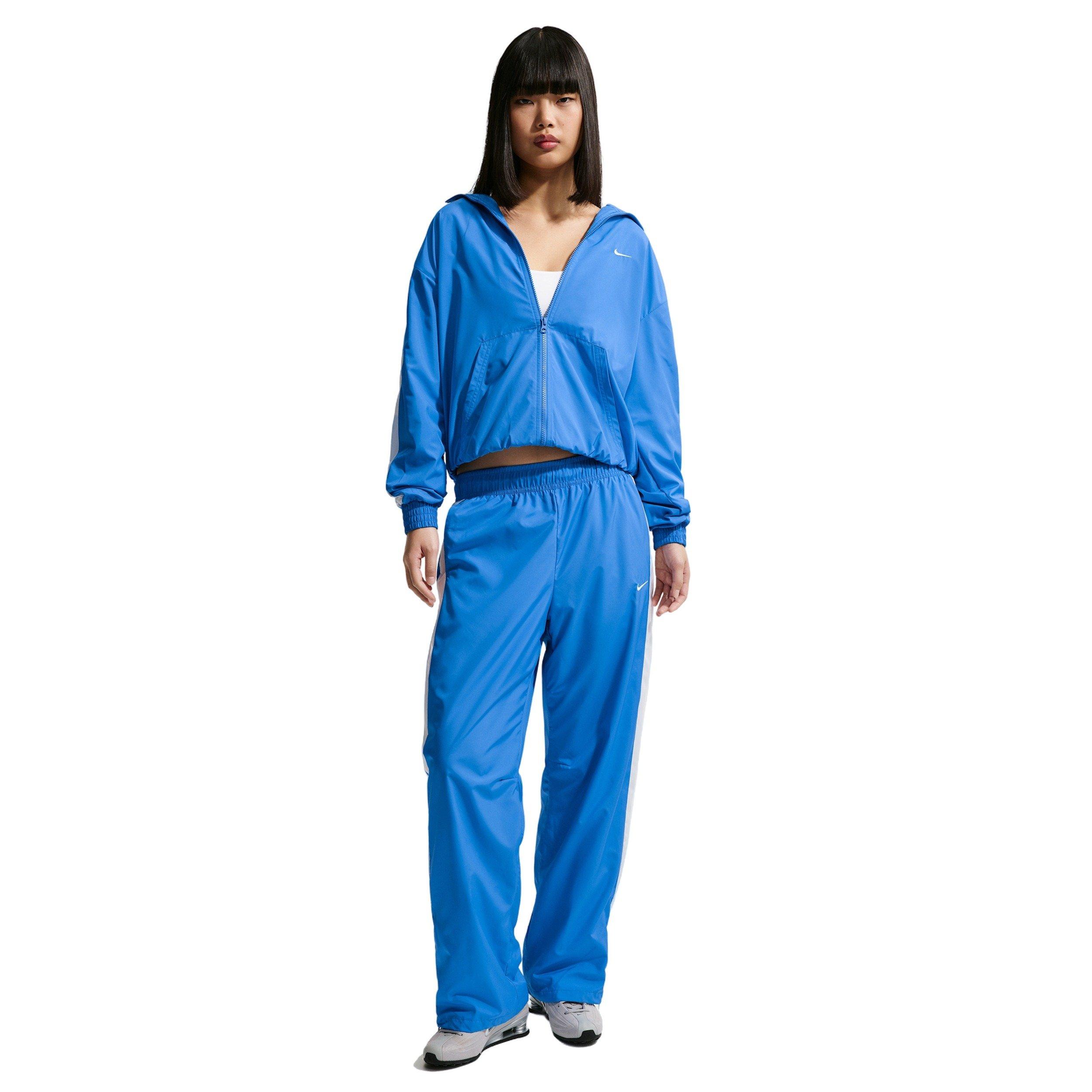 Nike Women's Sportswear Classic Wovens Loose UV Hooded Jacket - BLUE/WHITE Thumbnail View 1