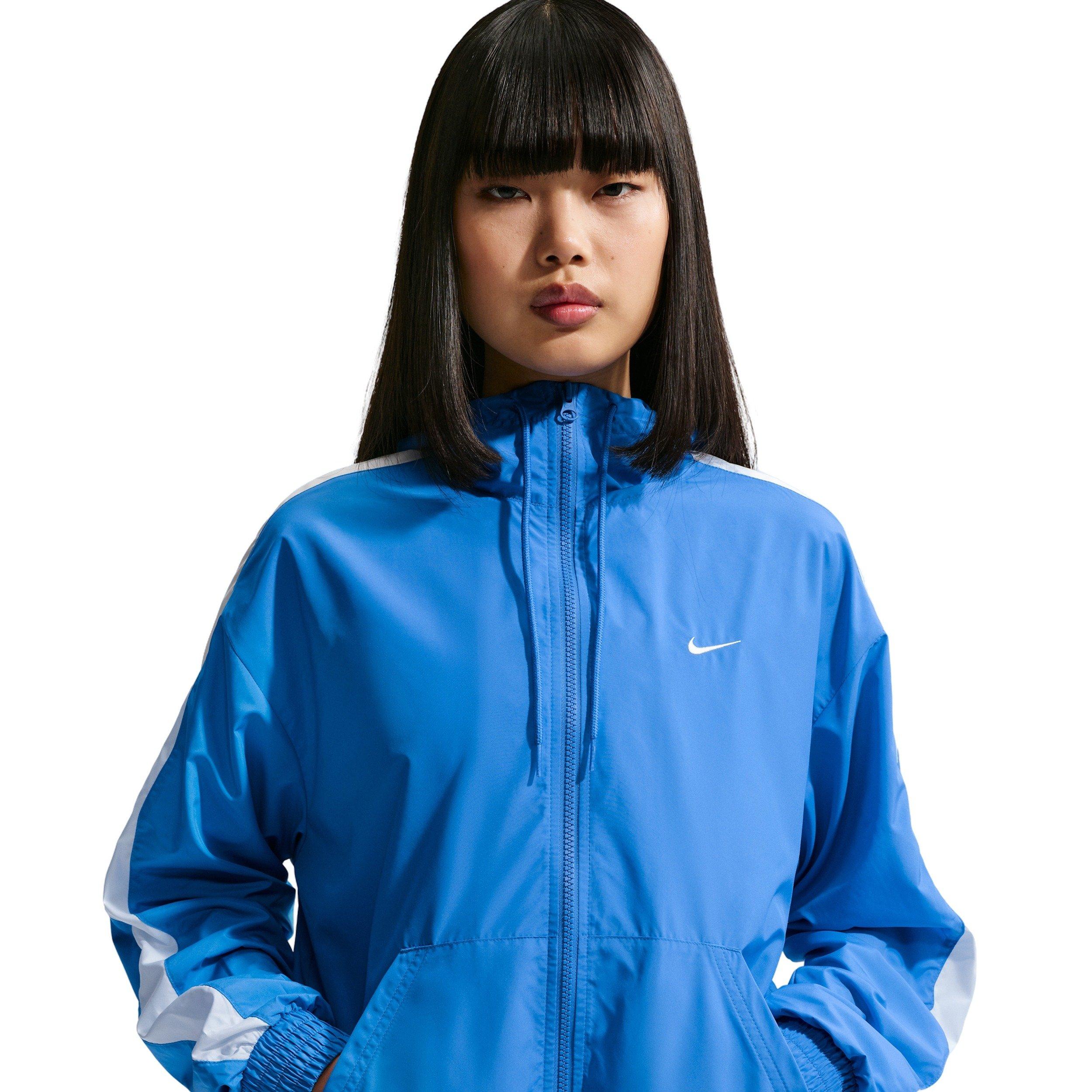 Nike Women's Sportswear Classic Wovens Loose UV Hooded Jacket - BLUE/WHITE Thumbnail View 3