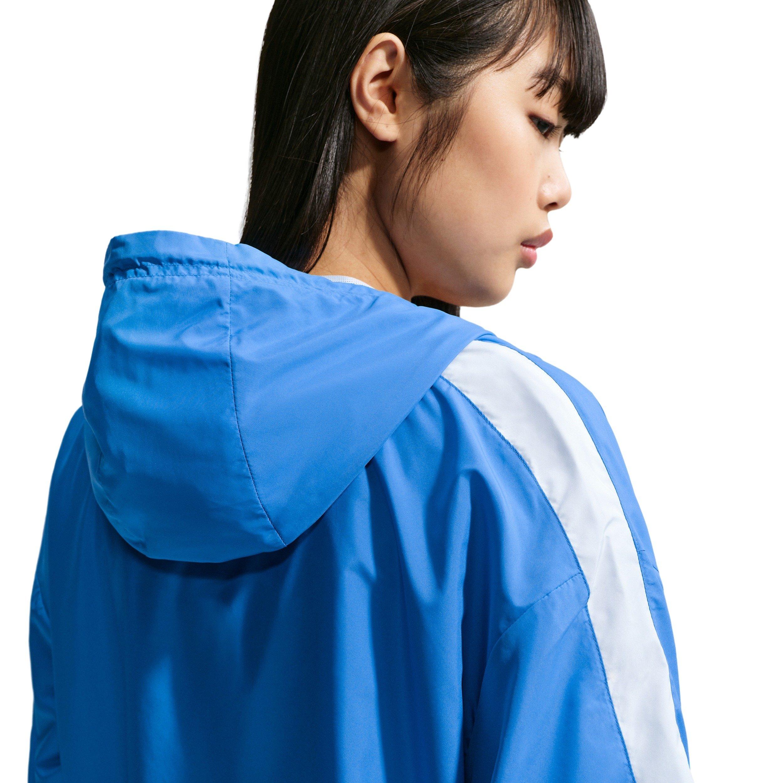 Nike Women's Sportswear Classic Wovens Loose UV Hooded Jacket - BLUE/WHITE Thumbnail View 4